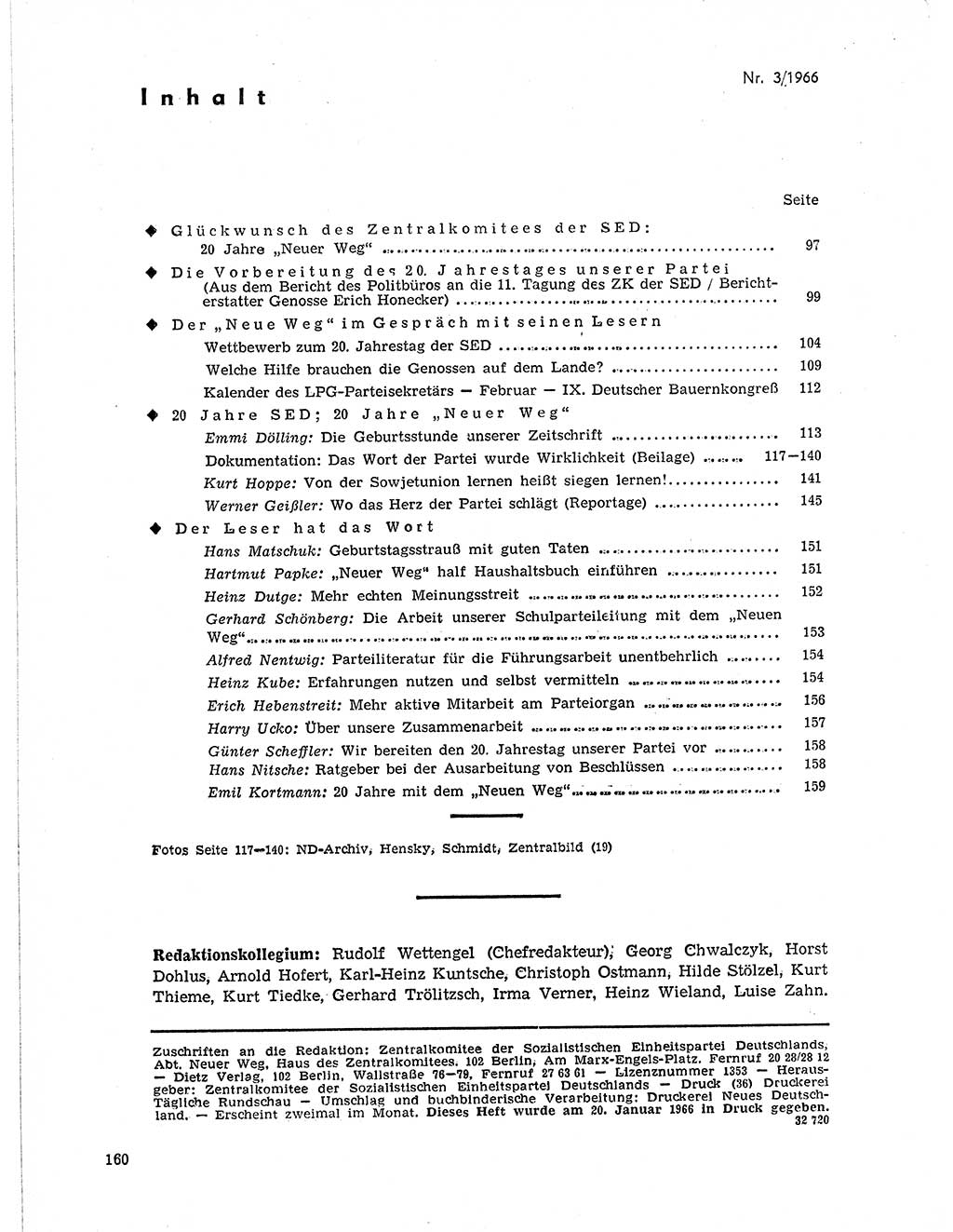 Neuer Weg (NW), Organ des Zentralkomitees (ZK) der SED (Sozialistische Einheitspartei Deutschlands) für Fragen des Parteilebens, 21. Jahrgang [Deutsche Demokratische Republik (DDR)] 1966, Seite 160 (NW ZK SED DDR 1966, S. 160)