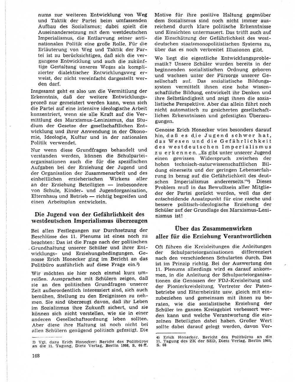 Neuer Weg (NW), Organ des Zentralkomitees (ZK) der SED (Sozialistische Einheitspartei Deutschlands) für Fragen des Parteilebens, 21. Jahrgang [Deutsche Demokratische Republik (DDR)] 1966, Seite 168 (NW ZK SED DDR 1966, S. 168)