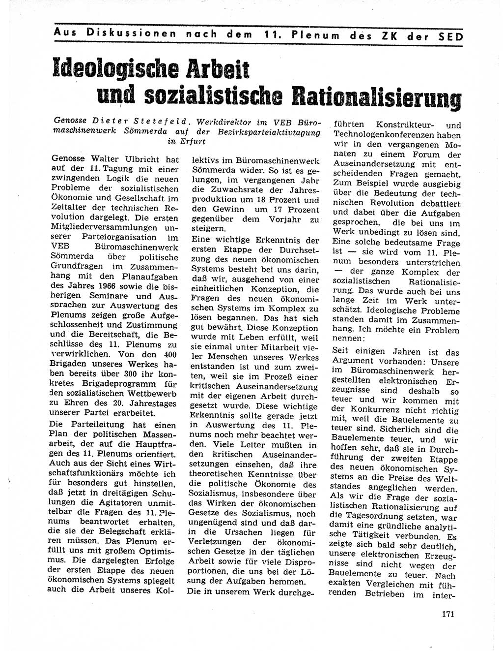 Neuer Weg (NW), Organ des Zentralkomitees (ZK) der SED (Sozialistische Einheitspartei Deutschlands) für Fragen des Parteilebens, 21. Jahrgang [Deutsche Demokratische Republik (DDR)] 1966, Seite 171 (NW ZK SED DDR 1966, S. 171)