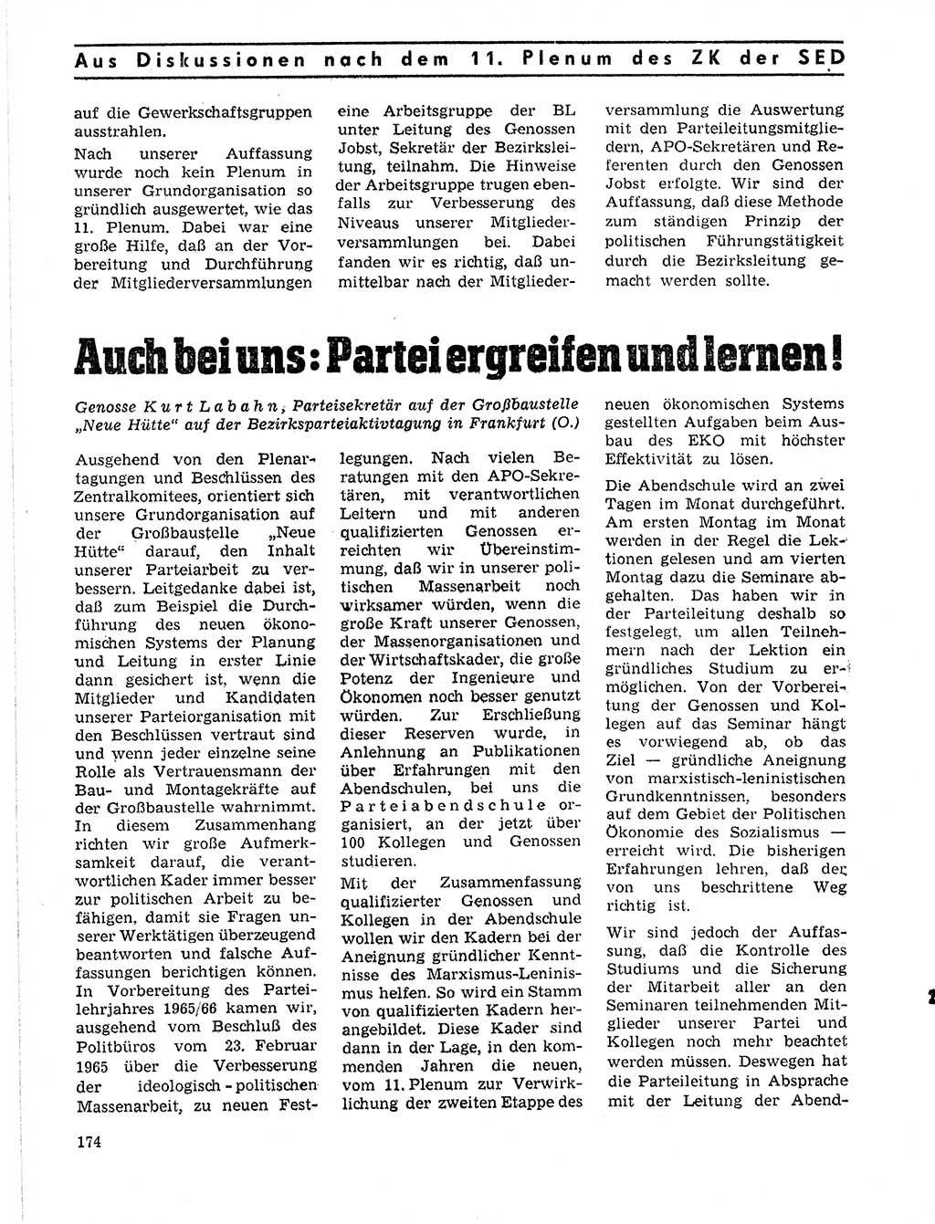 Neuer Weg (NW), Organ des Zentralkomitees (ZK) der SED (Sozialistische Einheitspartei Deutschlands) für Fragen des Parteilebens, 21. Jahrgang [Deutsche Demokratische Republik (DDR)] 1966, Seite 174 (NW ZK SED DDR 1966, S. 174)