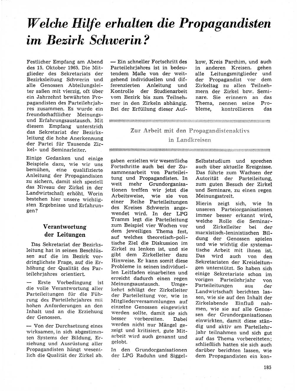 Neuer Weg (NW), Organ des Zentralkomitees (ZK) der SED (Sozialistische Einheitspartei Deutschlands) für Fragen des Parteilebens, 21. Jahrgang [Deutsche Demokratische Republik (DDR)] 1966, Seite 185 (NW ZK SED DDR 1966, S. 185)