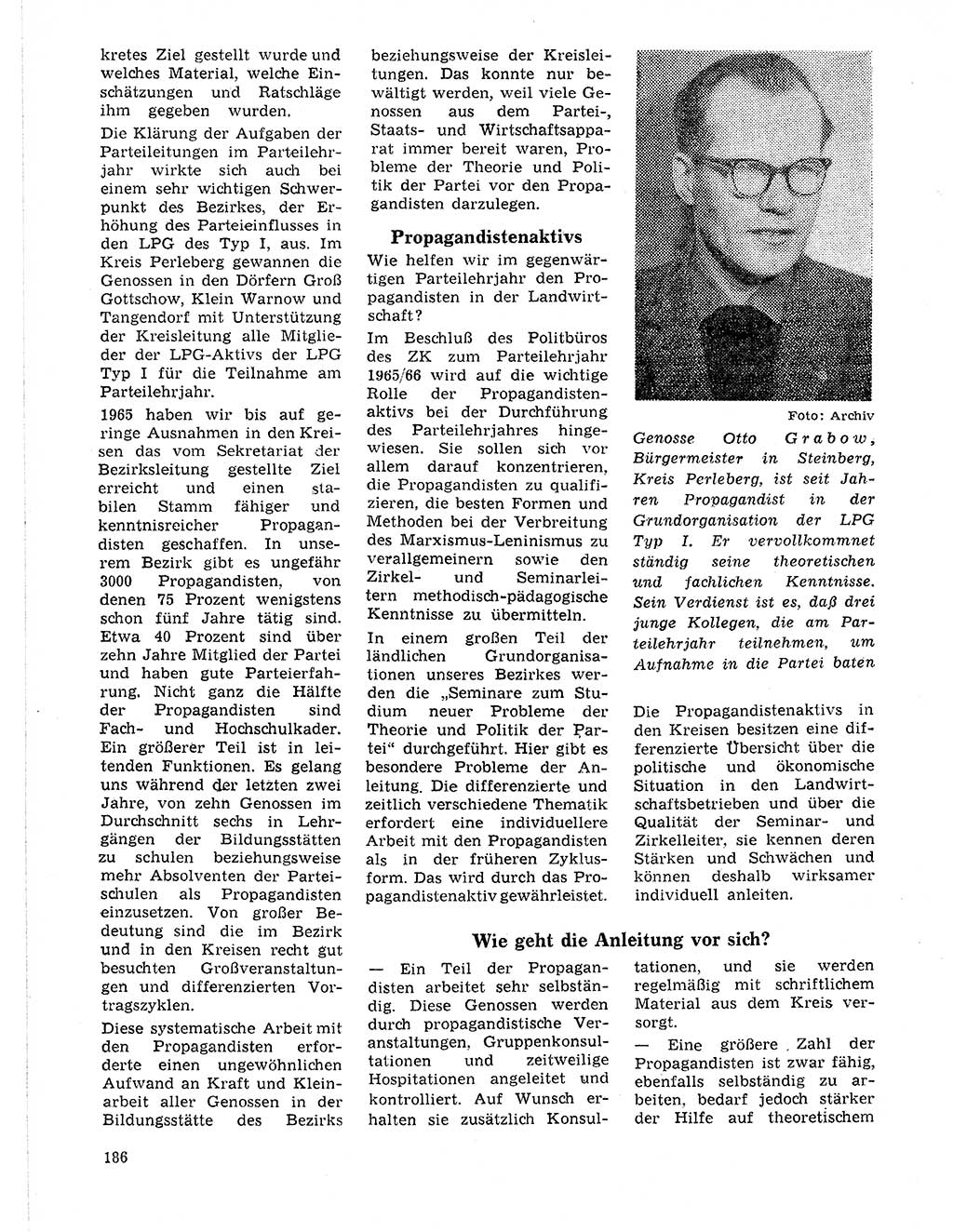 Neuer Weg (NW), Organ des Zentralkomitees (ZK) der SED (Sozialistische Einheitspartei Deutschlands) für Fragen des Parteilebens, 21. Jahrgang [Deutsche Demokratische Republik (DDR)] 1966, Seite 186 (NW ZK SED DDR 1966, S. 186)