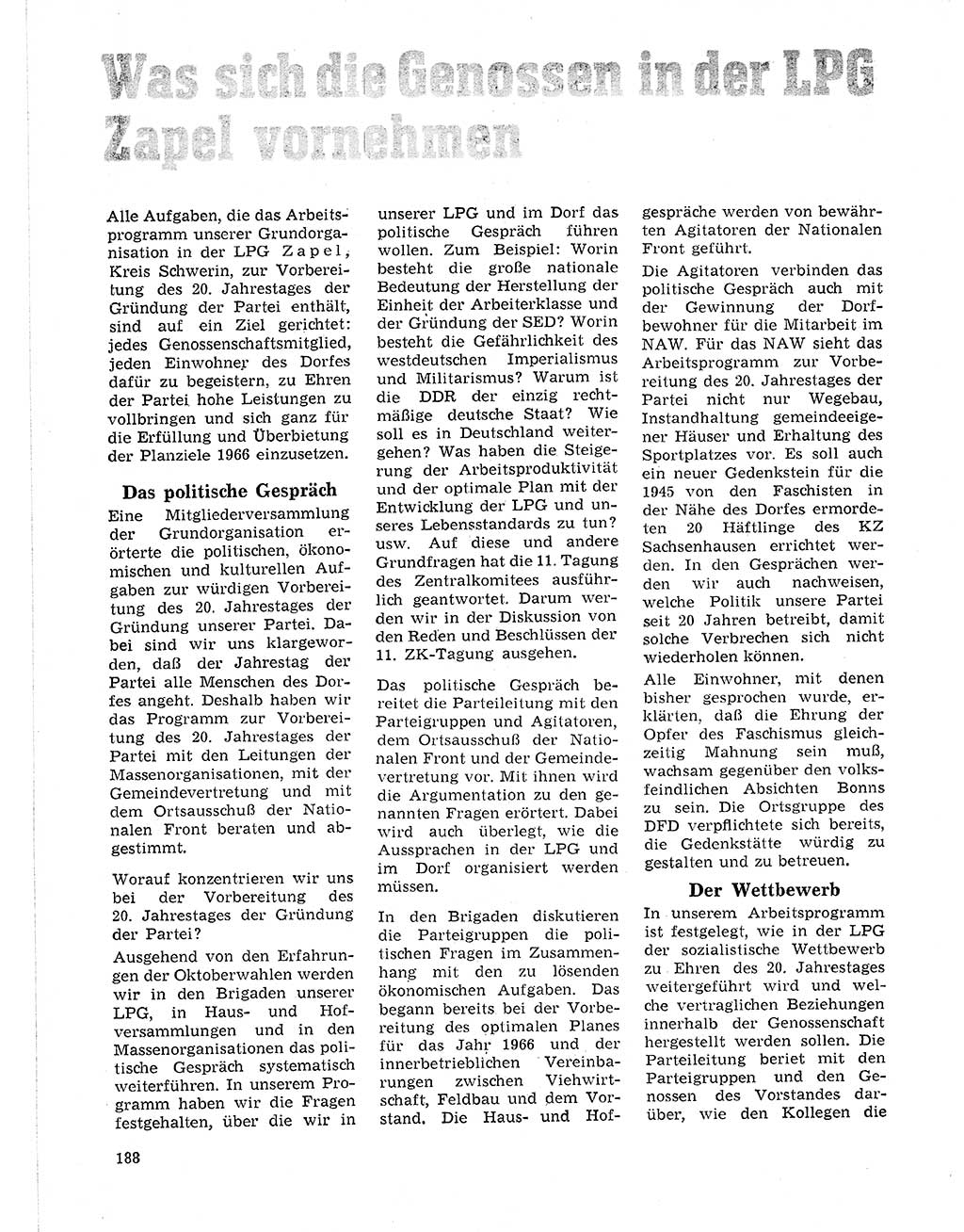 Neuer Weg (NW), Organ des Zentralkomitees (ZK) der SED (Sozialistische Einheitspartei Deutschlands) für Fragen des Parteilebens, 21. Jahrgang [Deutsche Demokratische Republik (DDR)] 1966, Seite 188 (NW ZK SED DDR 1966, S. 188)