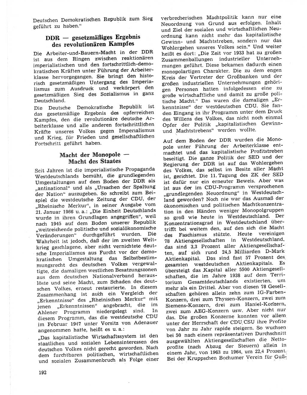 Neuer Weg (NW), Organ des Zentralkomitees (ZK) der SED (Sozialistische Einheitspartei Deutschlands) für Fragen des Parteilebens, 21. Jahrgang [Deutsche Demokratische Republik (DDR)] 1966, Seite 192 (NW ZK SED DDR 1966, S. 192)