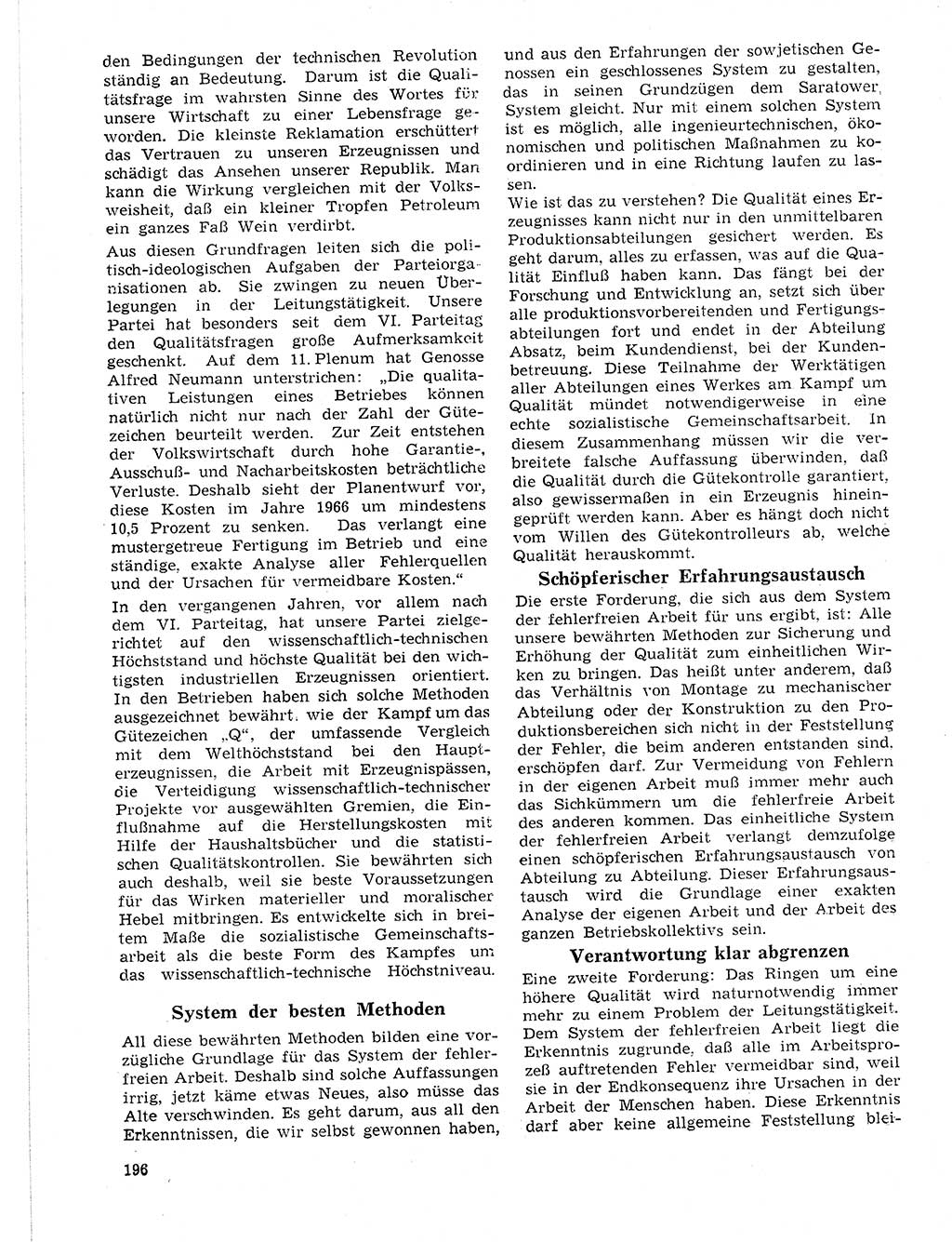 Neuer Weg (NW), Organ des Zentralkomitees (ZK) der SED (Sozialistische Einheitspartei Deutschlands) für Fragen des Parteilebens, 21. Jahrgang [Deutsche Demokratische Republik (DDR)] 1966, Seite 196 (NW ZK SED DDR 1966, S. 196)