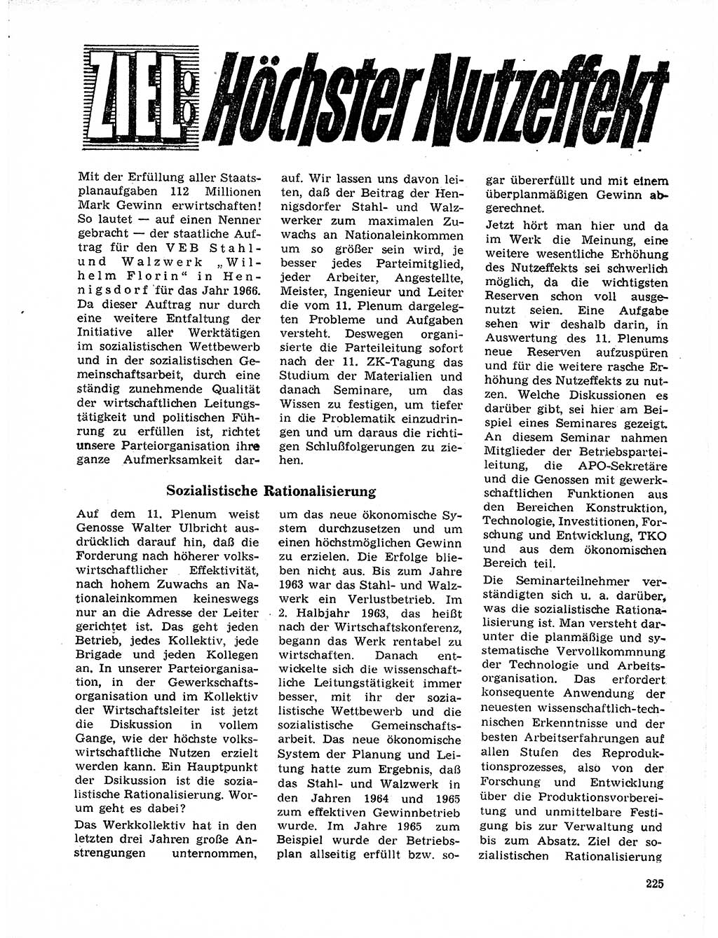 Neuer Weg (NW), Organ des Zentralkomitees (ZK) der SED (Sozialistische Einheitspartei Deutschlands) für Fragen des Parteilebens, 21. Jahrgang [Deutsche Demokratische Republik (DDR)] 1966, Seite 225 (NW ZK SED DDR 1966, S. 225)