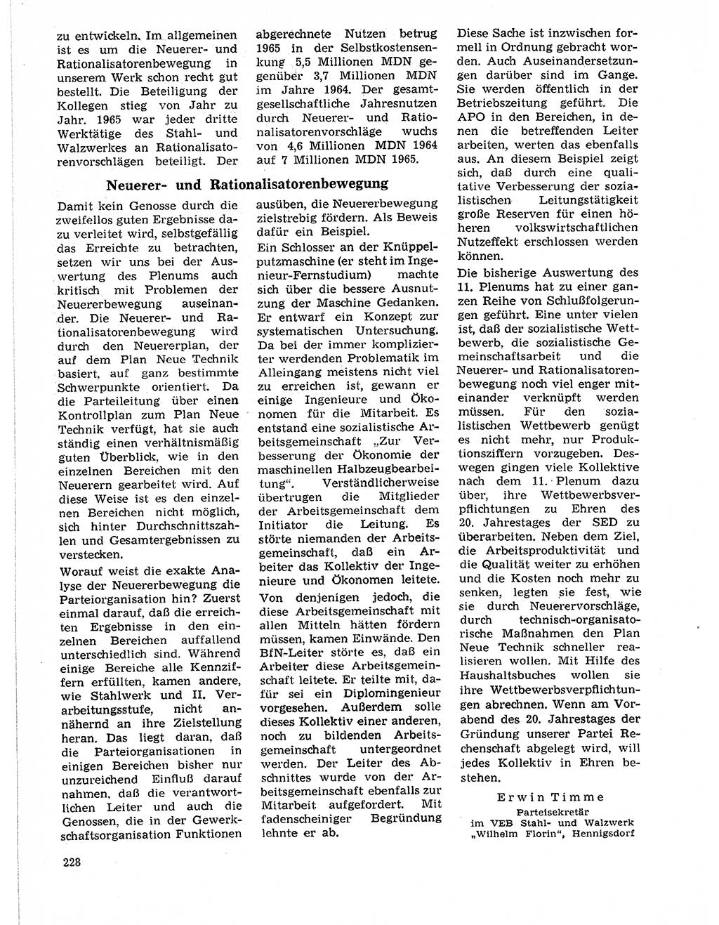 Neuer Weg (NW), Organ des Zentralkomitees (ZK) der SED (Sozialistische Einheitspartei Deutschlands) für Fragen des Parteilebens, 21. Jahrgang [Deutsche Demokratische Republik (DDR)] 1966, Seite 228 (NW ZK SED DDR 1966, S. 228)