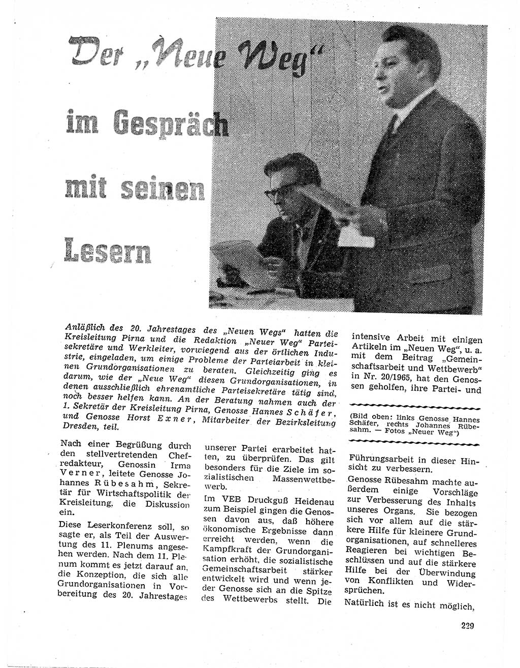 Neuer Weg (NW), Organ des Zentralkomitees (ZK) der SED (Sozialistische Einheitspartei Deutschlands) für Fragen des Parteilebens, 21. Jahrgang [Deutsche Demokratische Republik (DDR)] 1966, Seite 229 (NW ZK SED DDR 1966, S. 229)