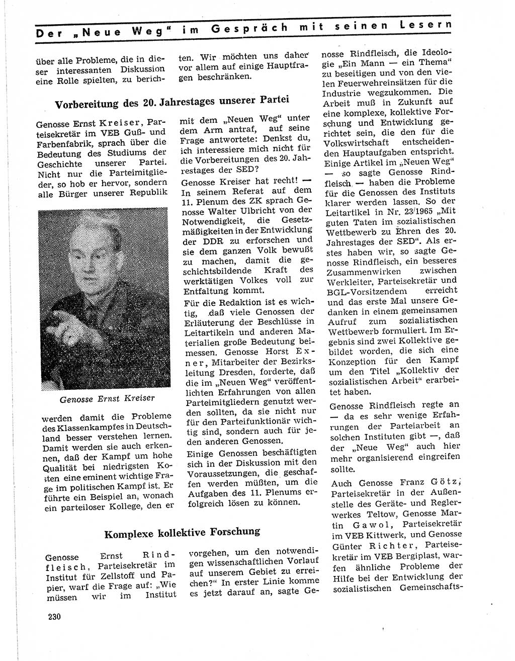 Neuer Weg (NW), Organ des Zentralkomitees (ZK) der SED (Sozialistische Einheitspartei Deutschlands) für Fragen des Parteilebens, 21. Jahrgang [Deutsche Demokratische Republik (DDR)] 1966, Seite 230 (NW ZK SED DDR 1966, S. 230)