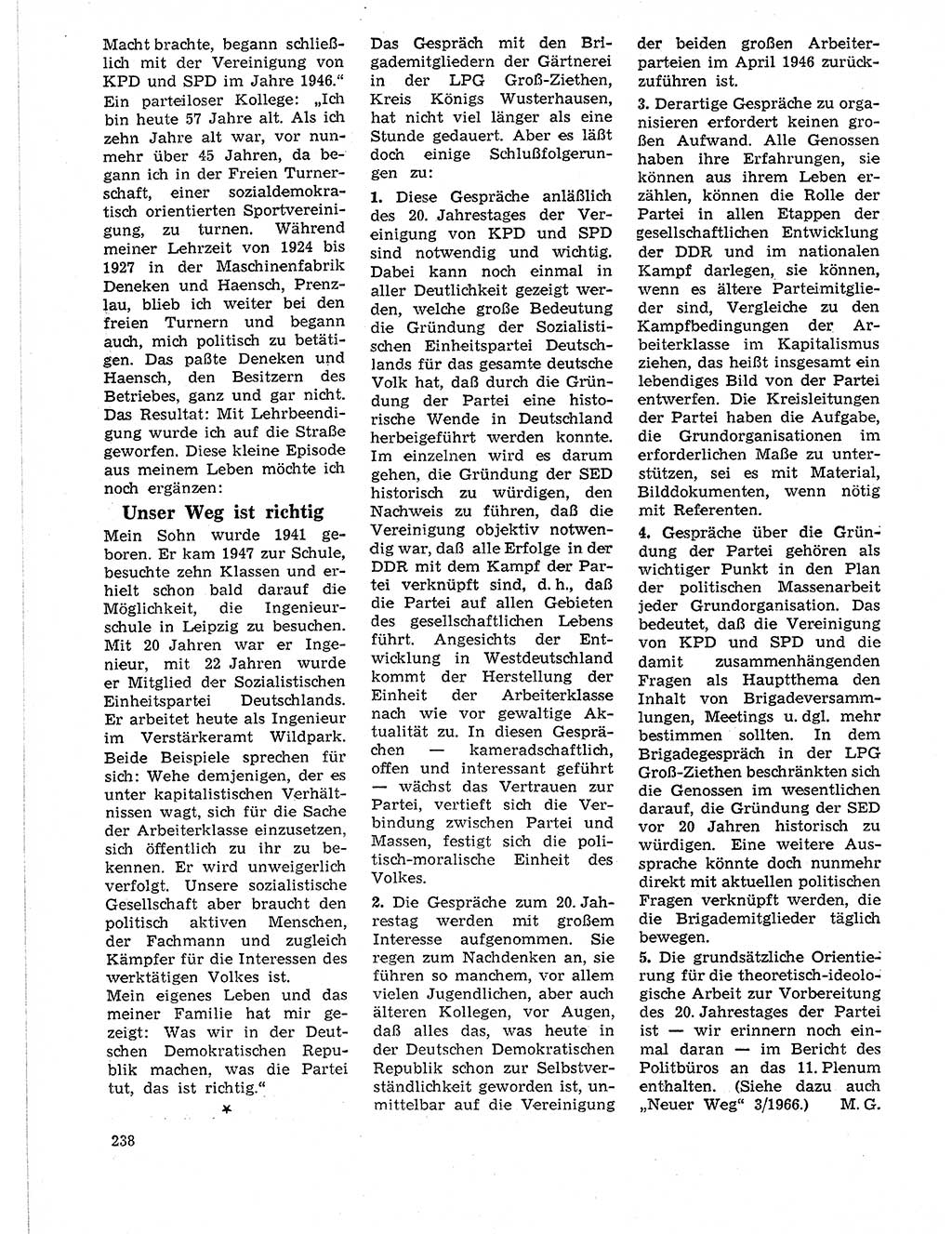 Neuer Weg (NW), Organ des Zentralkomitees (ZK) der SED (Sozialistische Einheitspartei Deutschlands) für Fragen des Parteilebens, 21. Jahrgang [Deutsche Demokratische Republik (DDR)] 1966, Seite 238 (NW ZK SED DDR 1966, S. 238)