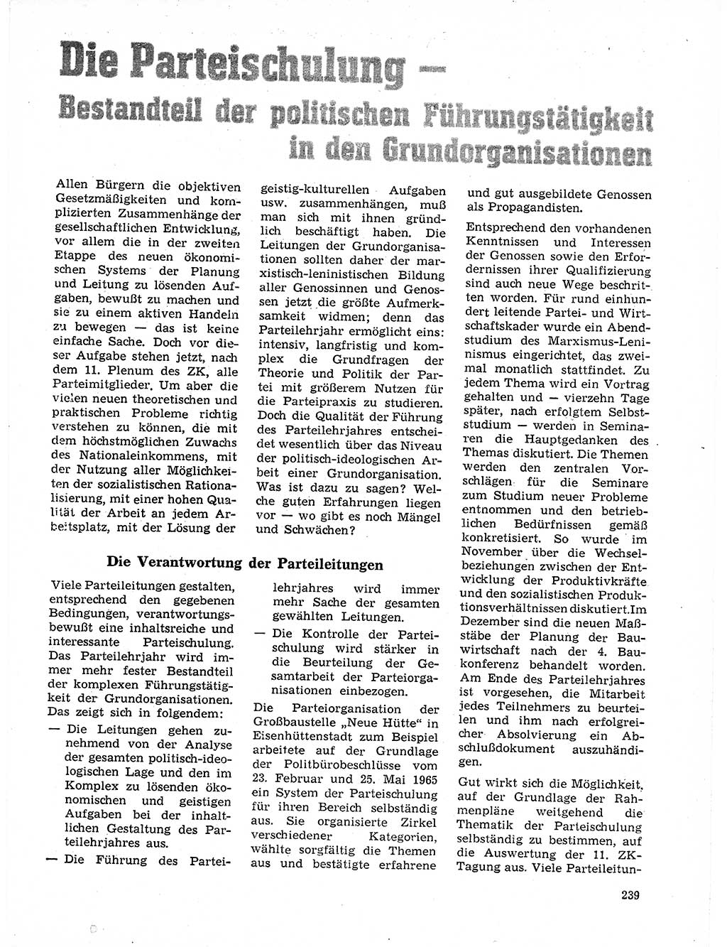 Neuer Weg (NW), Organ des Zentralkomitees (ZK) der SED (Sozialistische Einheitspartei Deutschlands) für Fragen des Parteilebens, 21. Jahrgang [Deutsche Demokratische Republik (DDR)] 1966, Seite 239 (NW ZK SED DDR 1966, S. 239)