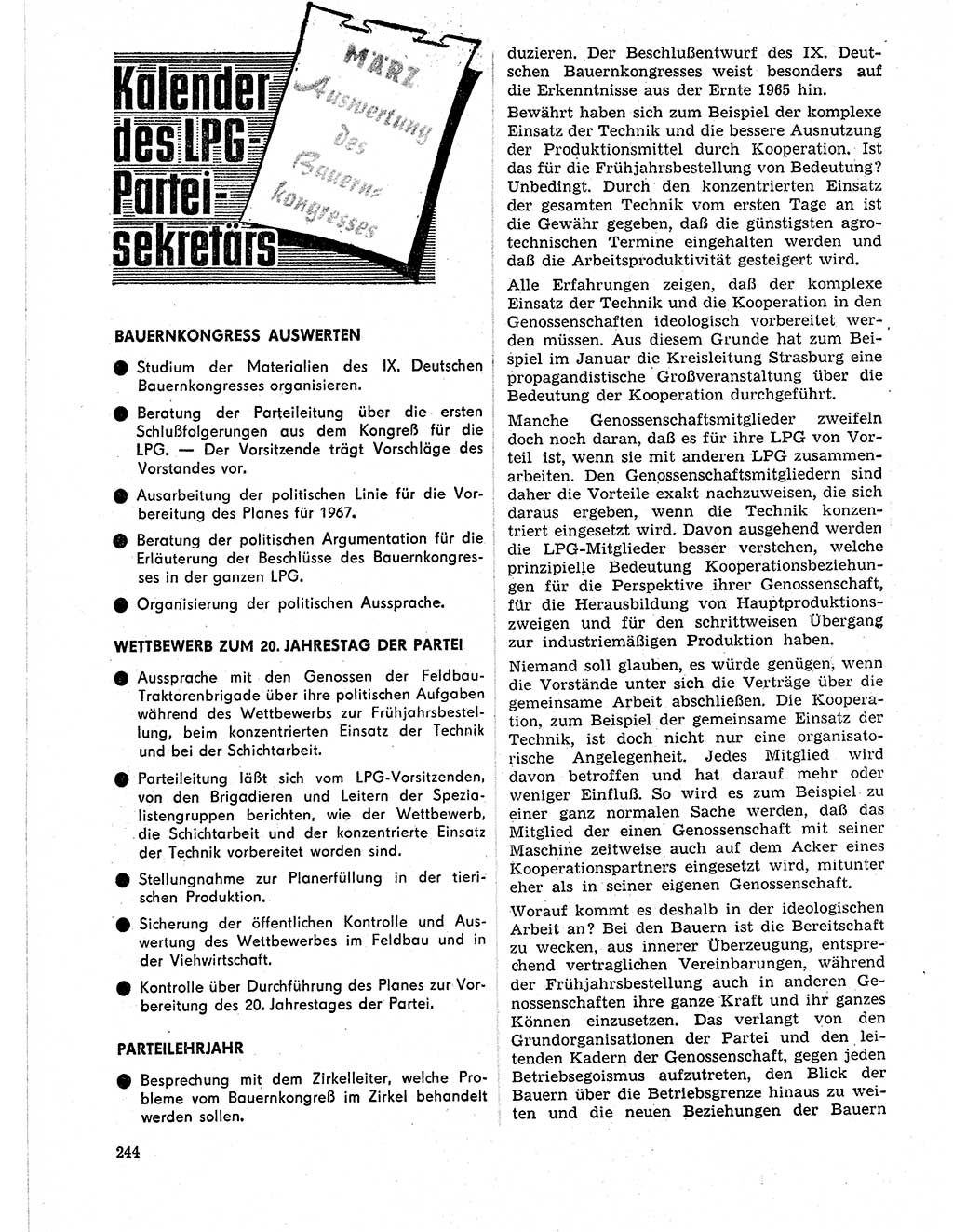 Neuer Weg (NW), Organ des Zentralkomitees (ZK) der SED (Sozialistische Einheitspartei Deutschlands) für Fragen des Parteilebens, 21. Jahrgang [Deutsche Demokratische Republik (DDR)] 1966, Seite 244 (NW ZK SED DDR 1966, S. 244)