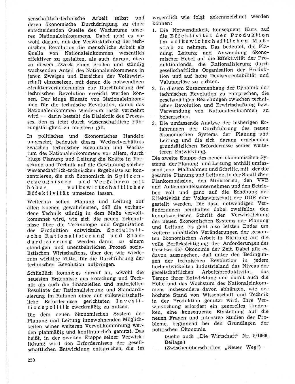 Neuer Weg (NW), Organ des Zentralkomitees (ZK) der SED (Sozialistische Einheitspartei Deutschlands) für Fragen des Parteilebens, 21. Jahrgang [Deutsche Demokratische Republik (DDR)] 1966, Seite 250 (NW ZK SED DDR 1966, S. 250)