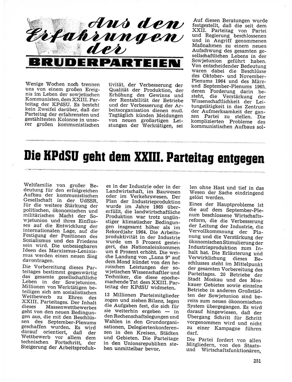 Neuer Weg (NW), Organ des Zentralkomitees (ZK) der SED (Sozialistische Einheitspartei Deutschlands) für Fragen des Parteilebens, 21. Jahrgang [Deutsche Demokratische Republik (DDR)] 1966, Seite 251 (NW ZK SED DDR 1966, S. 251)