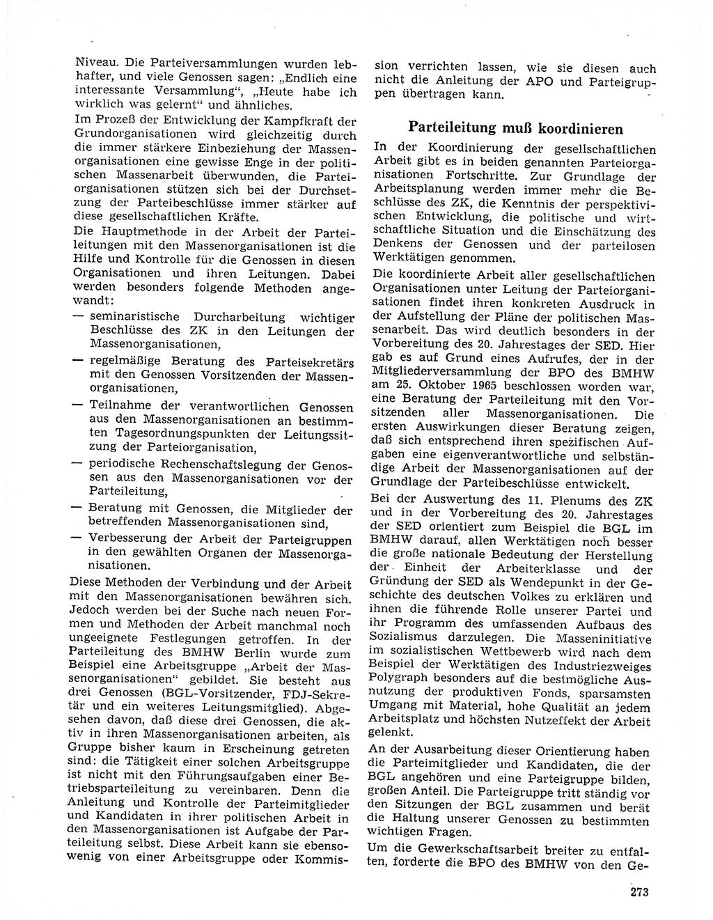 Neuer Weg (NW), Organ des Zentralkomitees (ZK) der SED (Sozialistische Einheitspartei Deutschlands) für Fragen des Parteilebens, 21. Jahrgang [Deutsche Demokratische Republik (DDR)] 1966, Seite 273 (NW ZK SED DDR 1966, S. 273)