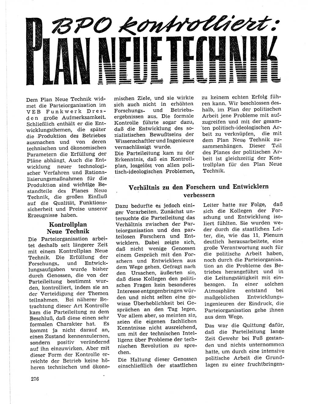 Neuer Weg (NW), Organ des Zentralkomitees (ZK) der SED (Sozialistische Einheitspartei Deutschlands) für Fragen des Parteilebens, 21. Jahrgang [Deutsche Demokratische Republik (DDR)] 1966, Seite 276 (NW ZK SED DDR 1966, S. 276)