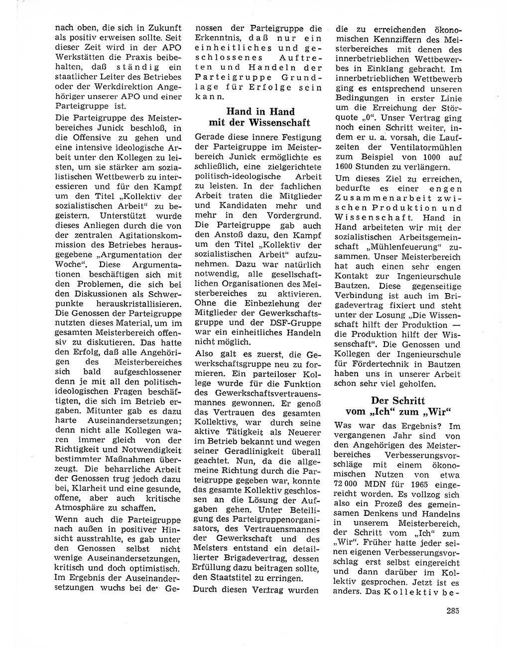 Neuer Weg (NW), Organ des Zentralkomitees (ZK) der SED (Sozialistische Einheitspartei Deutschlands) für Fragen des Parteilebens, 21. Jahrgang [Deutsche Demokratische Republik (DDR)] 1966, Seite 285 (NW ZK SED DDR 1966, S. 285)