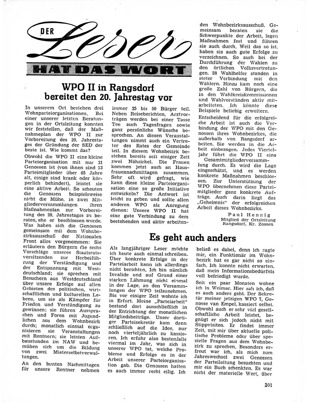 Neuer Weg (NW), Organ des Zentralkomitees (ZK) der SED (Sozialistische Einheitspartei Deutschlands) für Fragen des Parteilebens, 21. Jahrgang [Deutsche Demokratische Republik (DDR)] 1966, Seite 301 (NW ZK SED DDR 1966, S. 301)