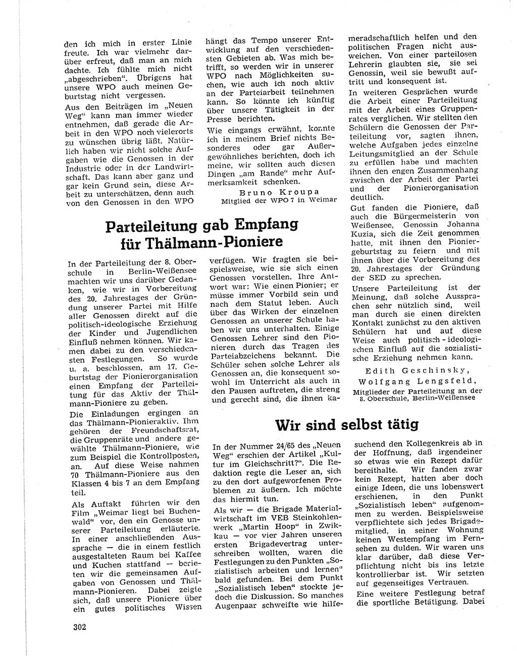 Neuer Weg (NW), Organ des Zentralkomitees (ZK) der SED (Sozialistische Einheitspartei Deutschlands) für Fragen des Parteilebens, 21. Jahrgang [Deutsche Demokratische Republik (DDR)] 1966, Seite 302 (NW ZK SED DDR 1966, S. 302)