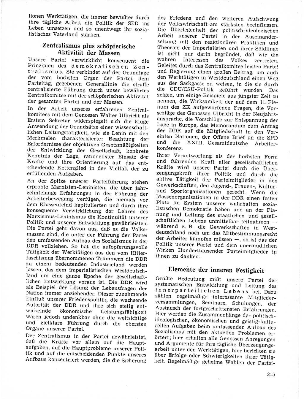 Neuer Weg (NW), Organ des Zentralkomitees (ZK) der SED (Sozialistische Einheitspartei Deutschlands) für Fragen des Parteilebens, 21. Jahrgang [Deutsche Demokratische Republik (DDR)] 1966, Seite 315 (NW ZK SED DDR 1966, S. 315)