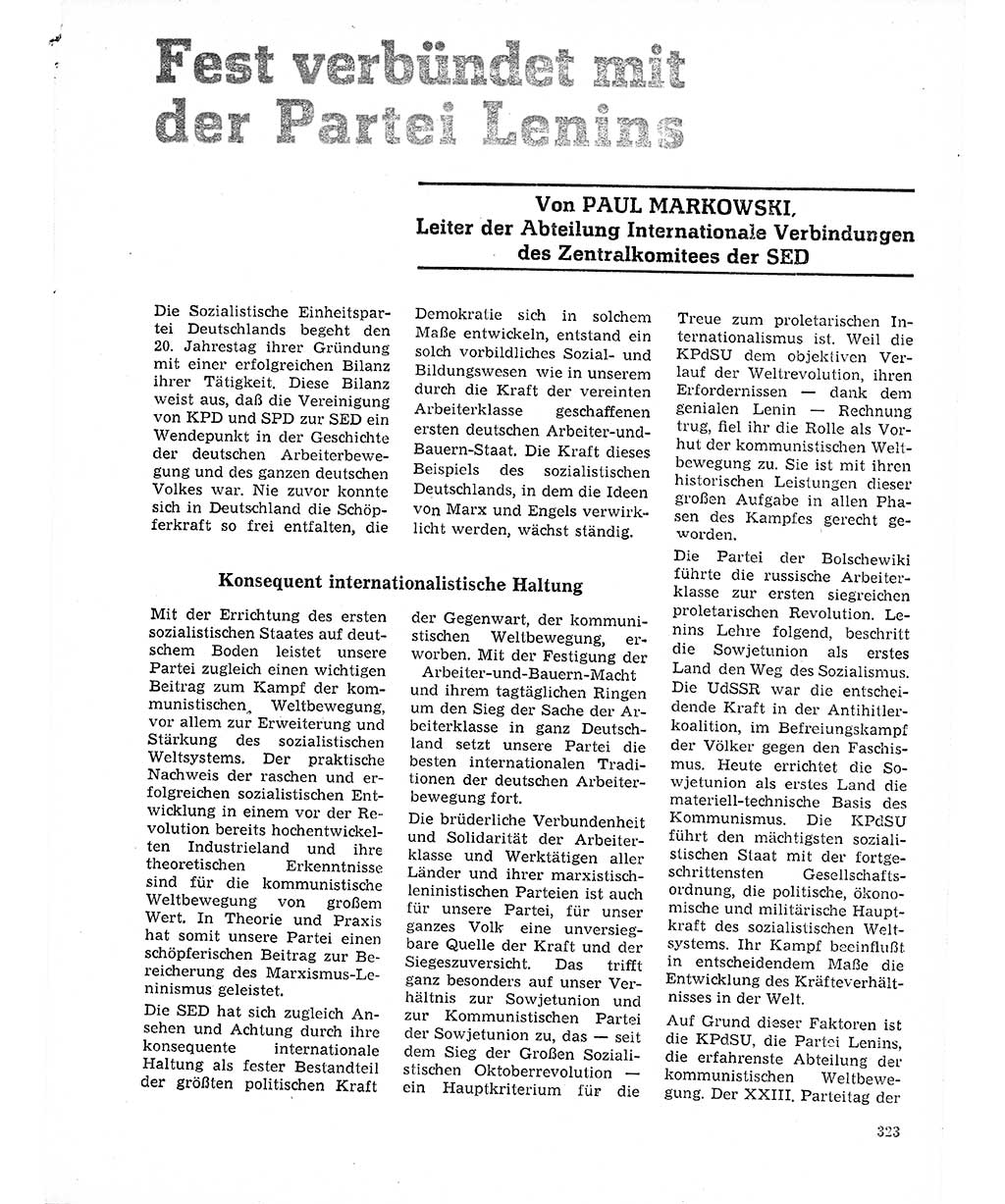 Neuer Weg (NW), Organ des Zentralkomitees (ZK) der SED (Sozialistische Einheitspartei Deutschlands) für Fragen des Parteilebens, 21. Jahrgang [Deutsche Demokratische Republik (DDR)] 1966, Seite 323 (NW ZK SED DDR 1966, S. 323)