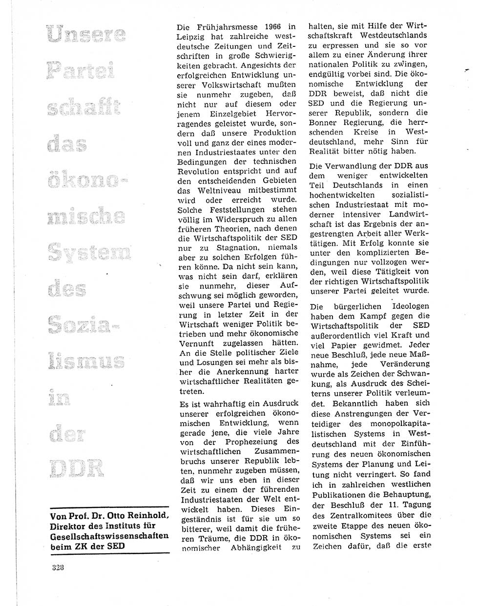 Neuer Weg (NW), Organ des Zentralkomitees (ZK) der SED (Sozialistische Einheitspartei Deutschlands) für Fragen des Parteilebens, 21. Jahrgang [Deutsche Demokratische Republik (DDR)] 1966, Seite 328 (NW ZK SED DDR 1966, S. 328)