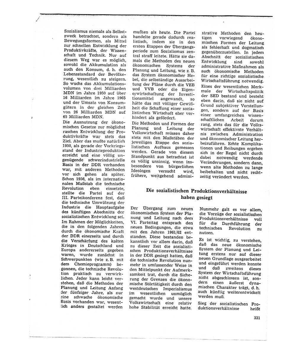 Neuer Weg (NW), Organ des Zentralkomitees (ZK) der SED (Sozialistische Einheitspartei Deutschlands) für Fragen des Parteilebens, 21. Jahrgang [Deutsche Demokratische Republik (DDR)] 1966, Seite 331 (NW ZK SED DDR 1966, S. 331)