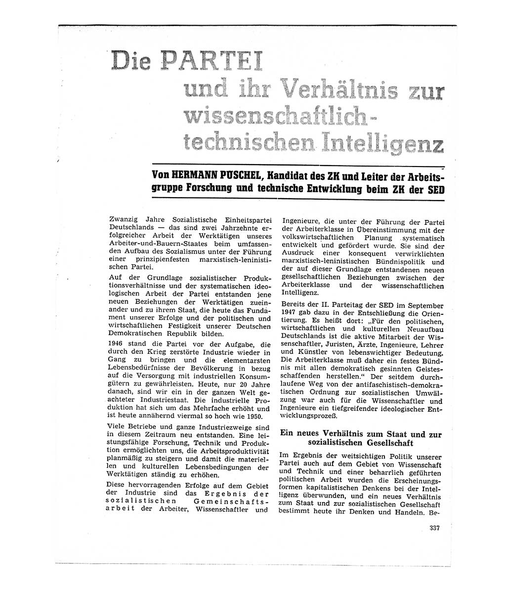 Neuer Weg (NW), Organ des Zentralkomitees (ZK) der SED (Sozialistische Einheitspartei Deutschlands) für Fragen des Parteilebens, 21. Jahrgang [Deutsche Demokratische Republik (DDR)] 1966, Seite 337 (NW ZK SED DDR 1966, S. 337)