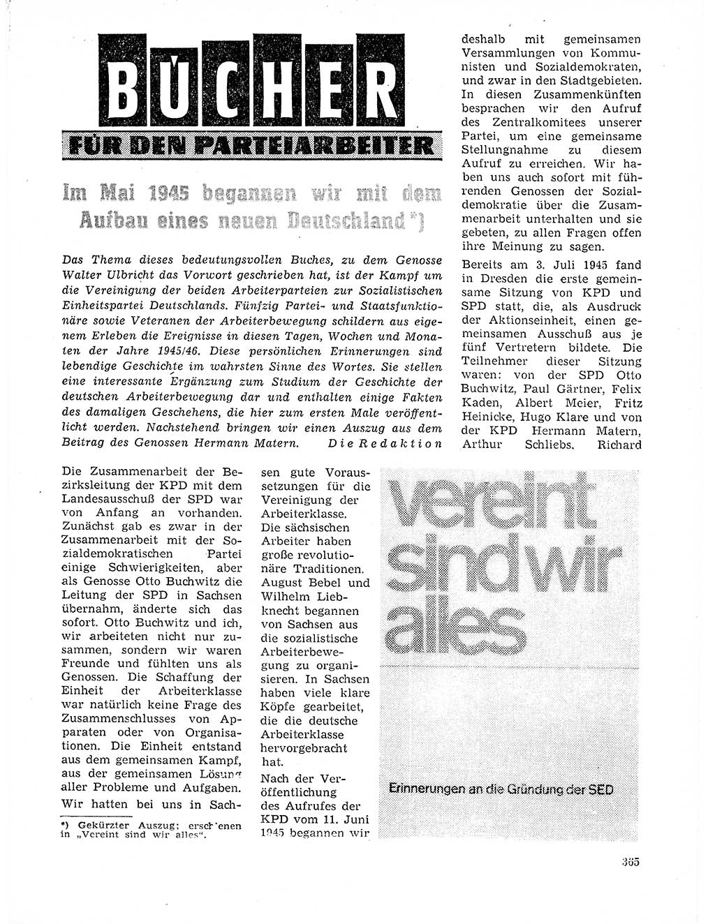 Neuer Weg (NW), Organ des Zentralkomitees (ZK) der SED (Sozialistische Einheitspartei Deutschlands) für Fragen des Parteilebens, 21. Jahrgang [Deutsche Demokratische Republik (DDR)] 1966, Seite 365 (NW ZK SED DDR 1966, S. 365)