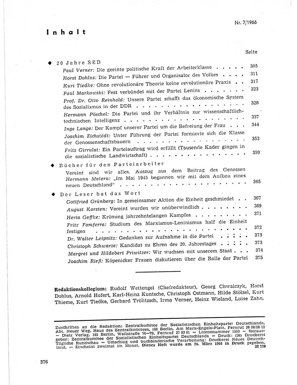 Neuer Weg (NW), Organ des Zentralkomitees (ZK) der SED (Sozialistische Einheitspartei Deutschlands) für Fragen des Parteilebens, 21. Jahrgang [Deutsche Demokratische Republik (DDR)] 1966, Seite 376 (NW ZK SED DDR 1966, S. 376)