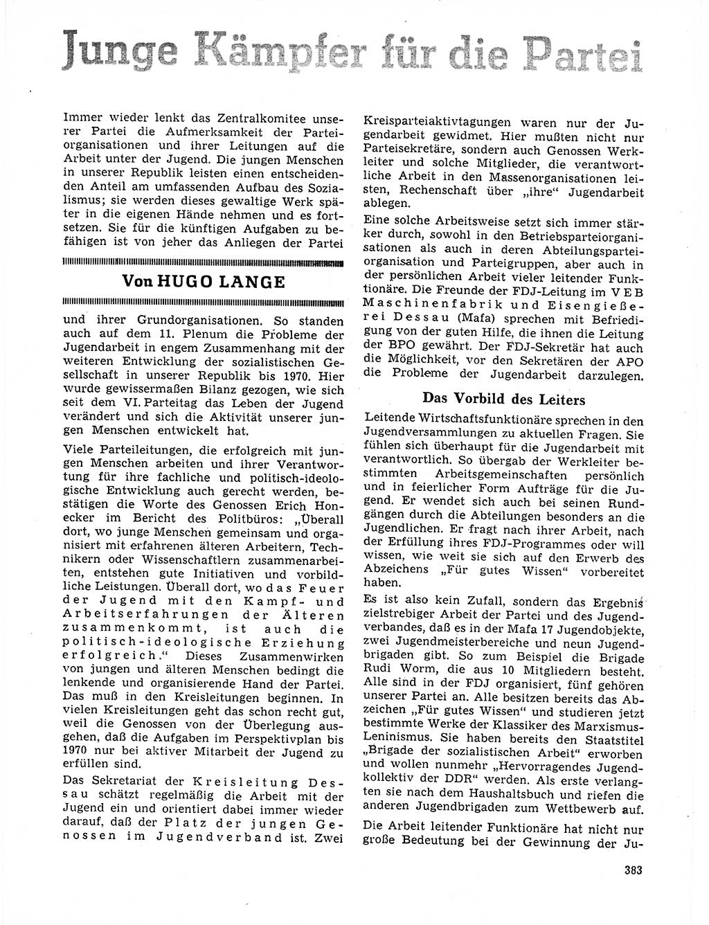 Neuer Weg (NW), Organ des Zentralkomitees (ZK) der SED (Sozialistische Einheitspartei Deutschlands) für Fragen des Parteilebens, 21. Jahrgang [Deutsche Demokratische Republik (DDR)] 1966, Seite 383 (NW ZK SED DDR 1966, S. 383)