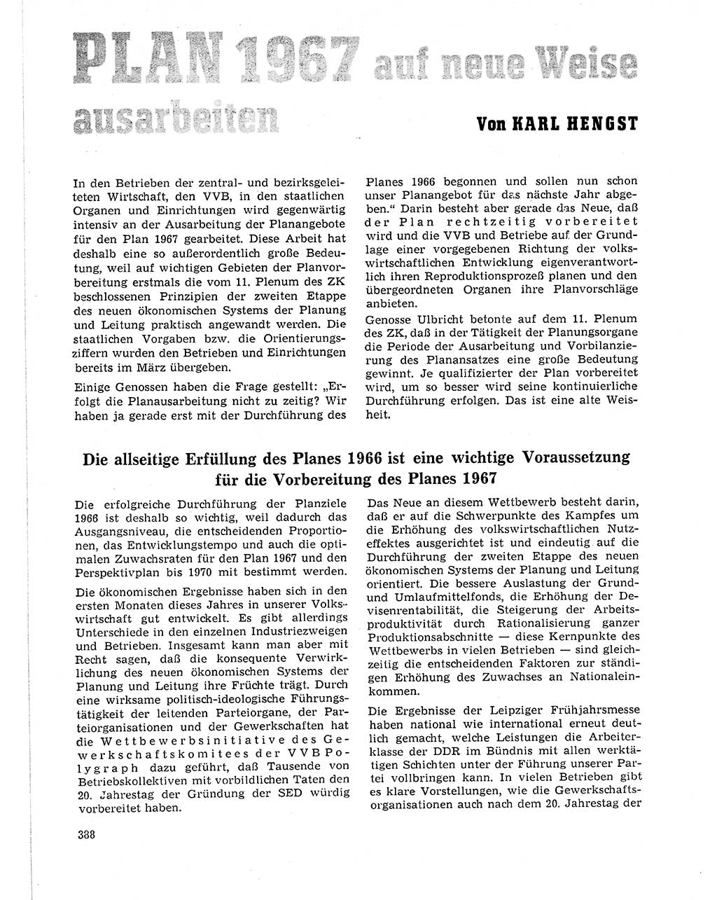 Neuer Weg (NW), Organ des Zentralkomitees (ZK) der SED (Sozialistische Einheitspartei Deutschlands) für Fragen des Parteilebens, 21. Jahrgang [Deutsche Demokratische Republik (DDR)] 1966, Seite 388 (NW ZK SED DDR 1966, S. 388)