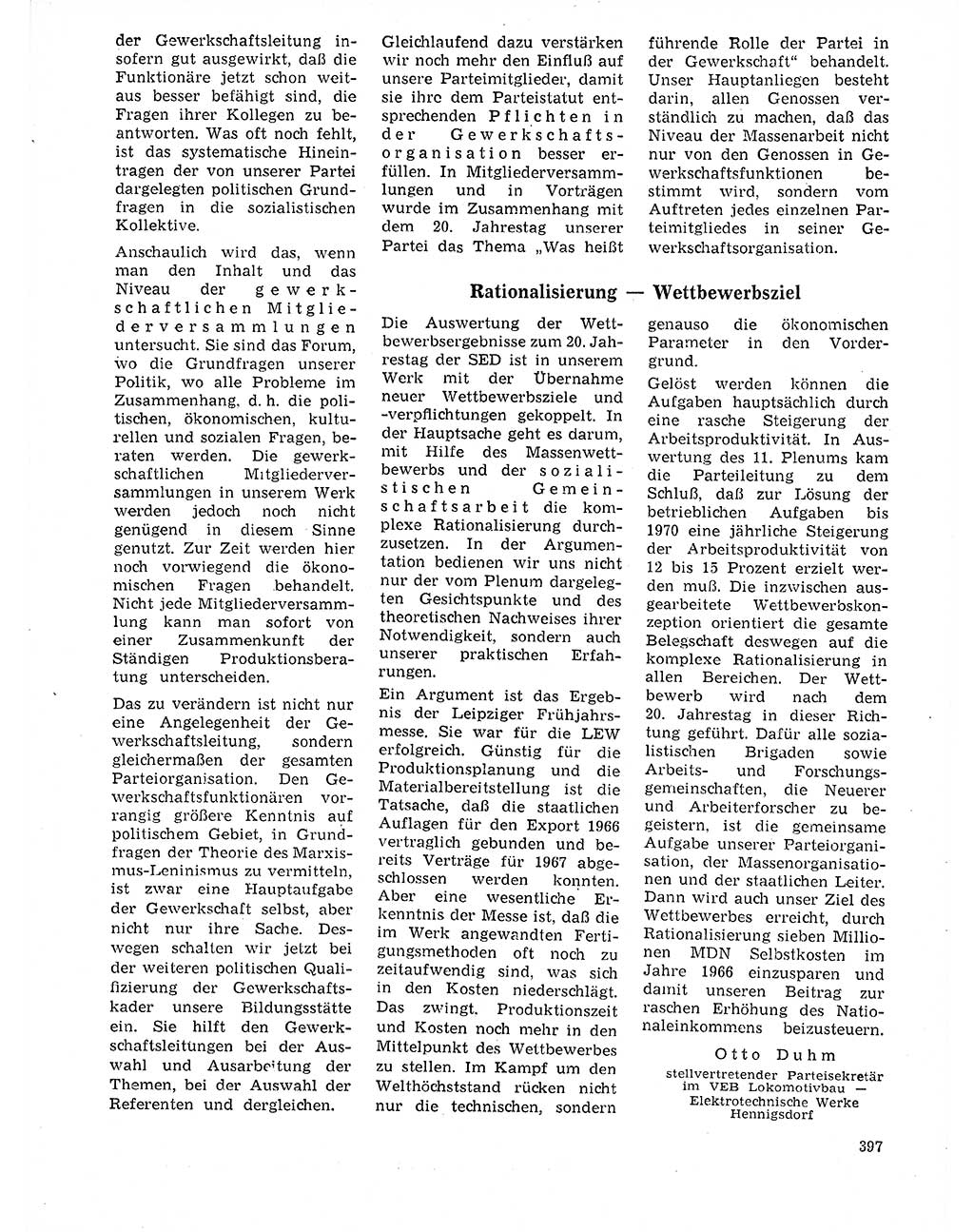 Neuer Weg (NW), Organ des Zentralkomitees (ZK) der SED (Sozialistische Einheitspartei Deutschlands) für Fragen des Parteilebens, 21. Jahrgang [Deutsche Demokratische Republik (DDR)] 1966, Seite 397 (NW ZK SED DDR 1966, S. 397)