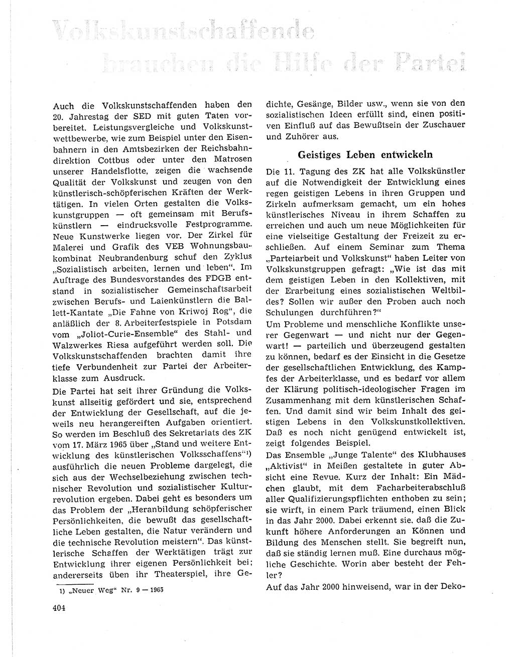 Neuer Weg (NW), Organ des Zentralkomitees (ZK) der SED (Sozialistische Einheitspartei Deutschlands) für Fragen des Parteilebens, 21. Jahrgang [Deutsche Demokratische Republik (DDR)] 1966, Seite 404 (NW ZK SED DDR 1966, S. 404)