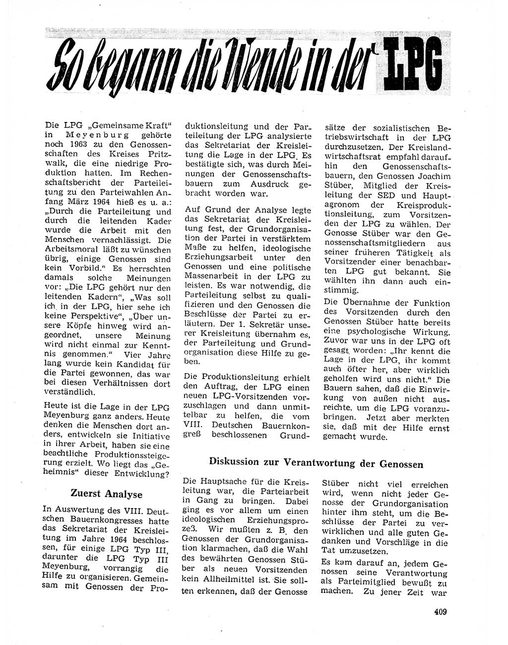 Neuer Weg (NW), Organ des Zentralkomitees (ZK) der SED (Sozialistische Einheitspartei Deutschlands) für Fragen des Parteilebens, 21. Jahrgang [Deutsche Demokratische Republik (DDR)] 1966, Seite 409 (NW ZK SED DDR 1966, S. 409)