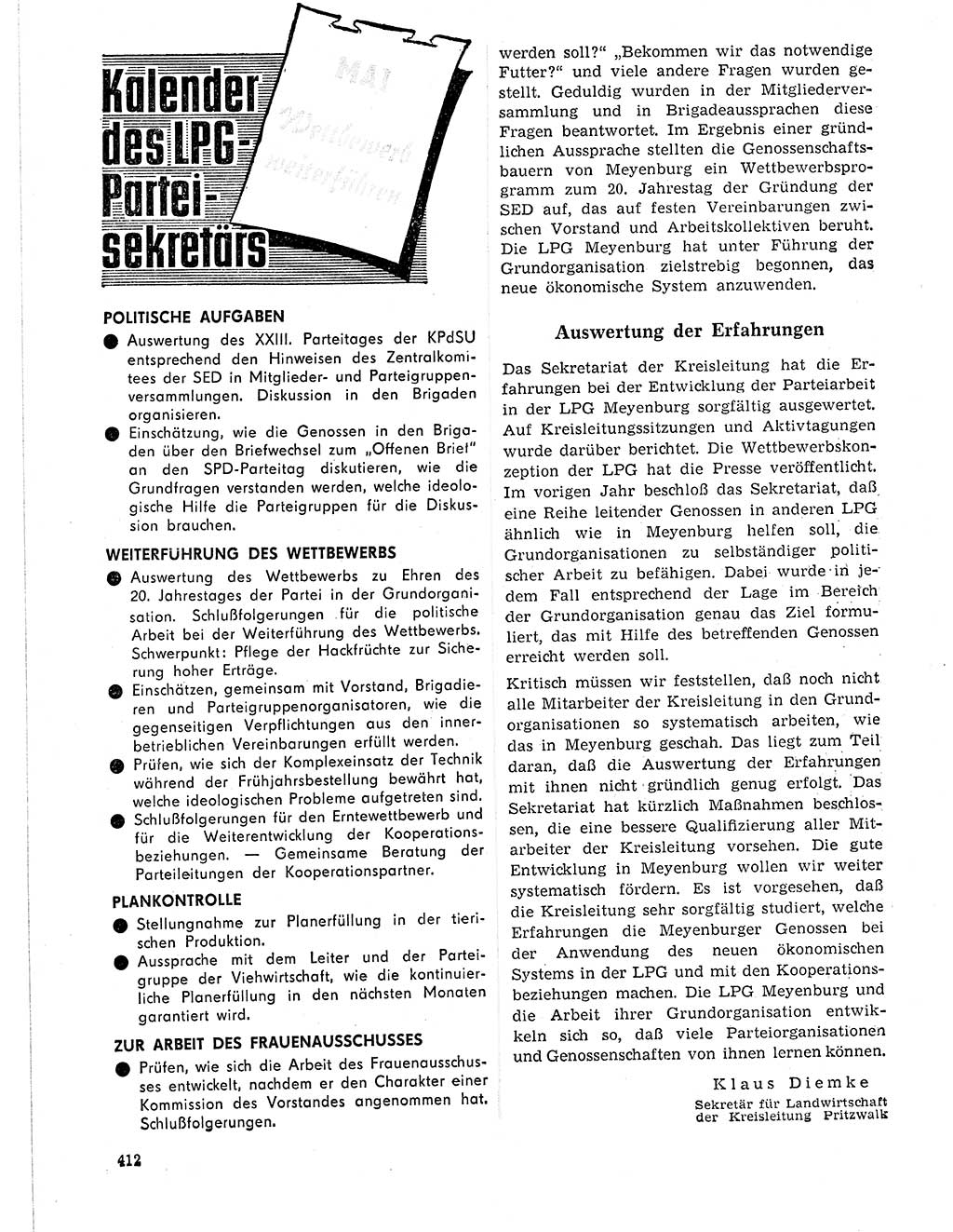 Neuer Weg (NW), Organ des Zentralkomitees (ZK) der SED (Sozialistische Einheitspartei Deutschlands) für Fragen des Parteilebens, 21. Jahrgang [Deutsche Demokratische Republik (DDR)] 1966, Seite 412 (NW ZK SED DDR 1966, S. 412)