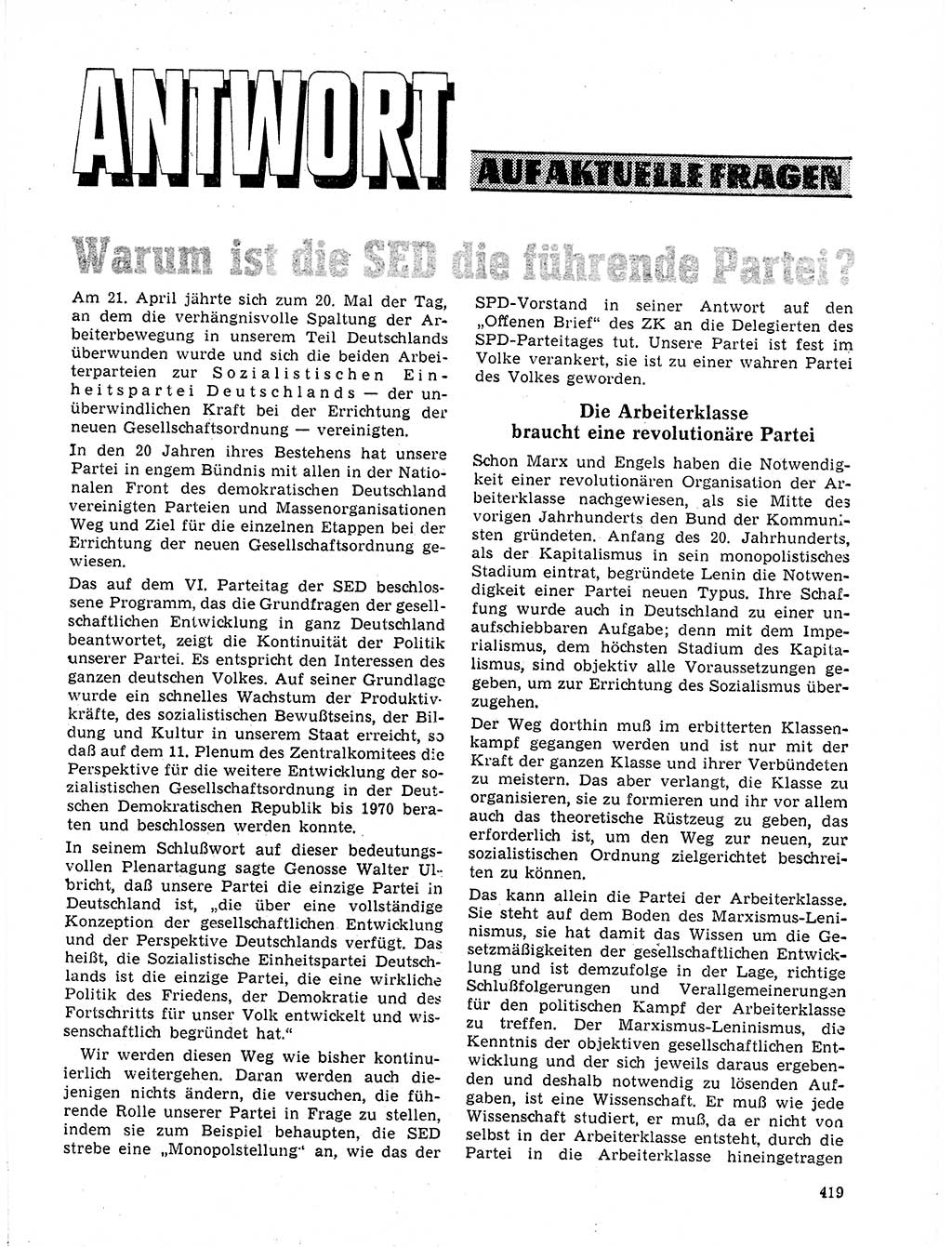 Neuer Weg (NW), Organ des Zentralkomitees (ZK) der SED (Sozialistische Einheitspartei Deutschlands) für Fragen des Parteilebens, 21. Jahrgang [Deutsche Demokratische Republik (DDR)] 1966, Seite 419 (NW ZK SED DDR 1966, S. 419)