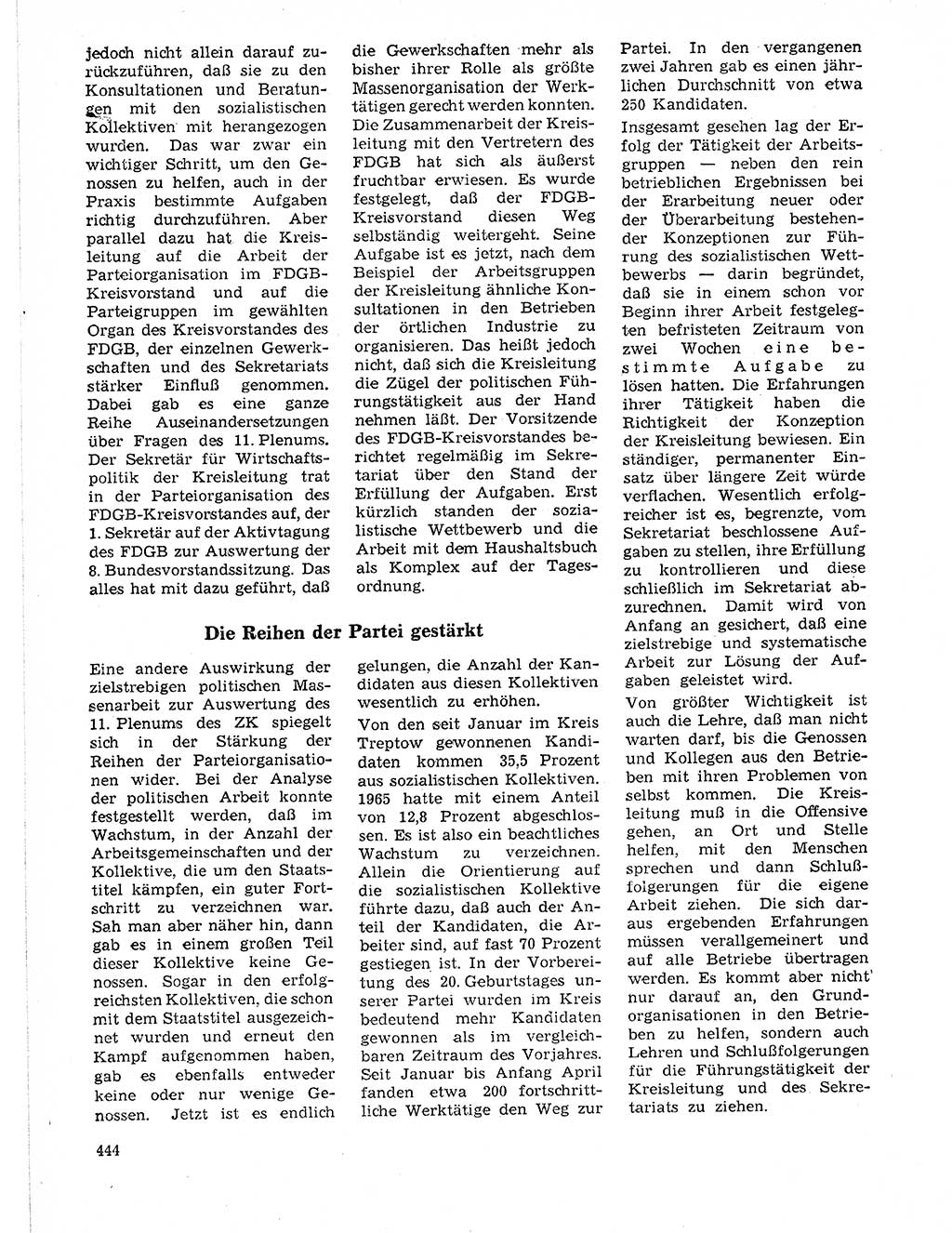 Neuer Weg (NW), Organ des Zentralkomitees (ZK) der SED (Sozialistische Einheitspartei Deutschlands) für Fragen des Parteilebens, 21. Jahrgang [Deutsche Demokratische Republik (DDR)] 1966, Seite 444 (NW ZK SED DDR 1966, S. 444)