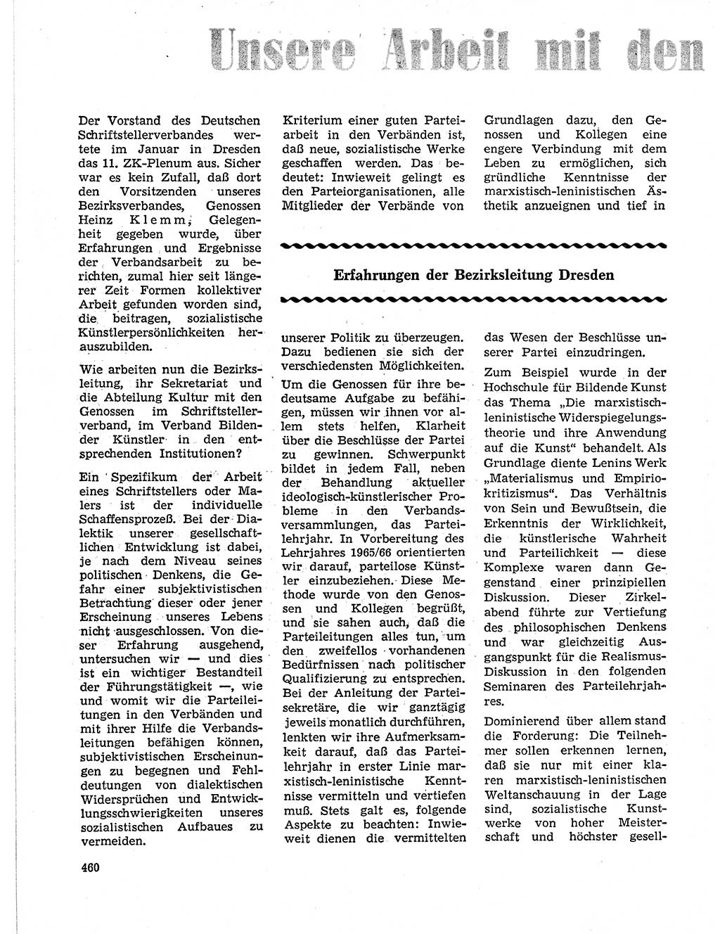 Neuer Weg (NW), Organ des Zentralkomitees (ZK) der SED (Sozialistische Einheitspartei Deutschlands) für Fragen des Parteilebens, 21. Jahrgang [Deutsche Demokratische Republik (DDR)] 1966, Seite 460 (NW ZK SED DDR 1966, S. 460)