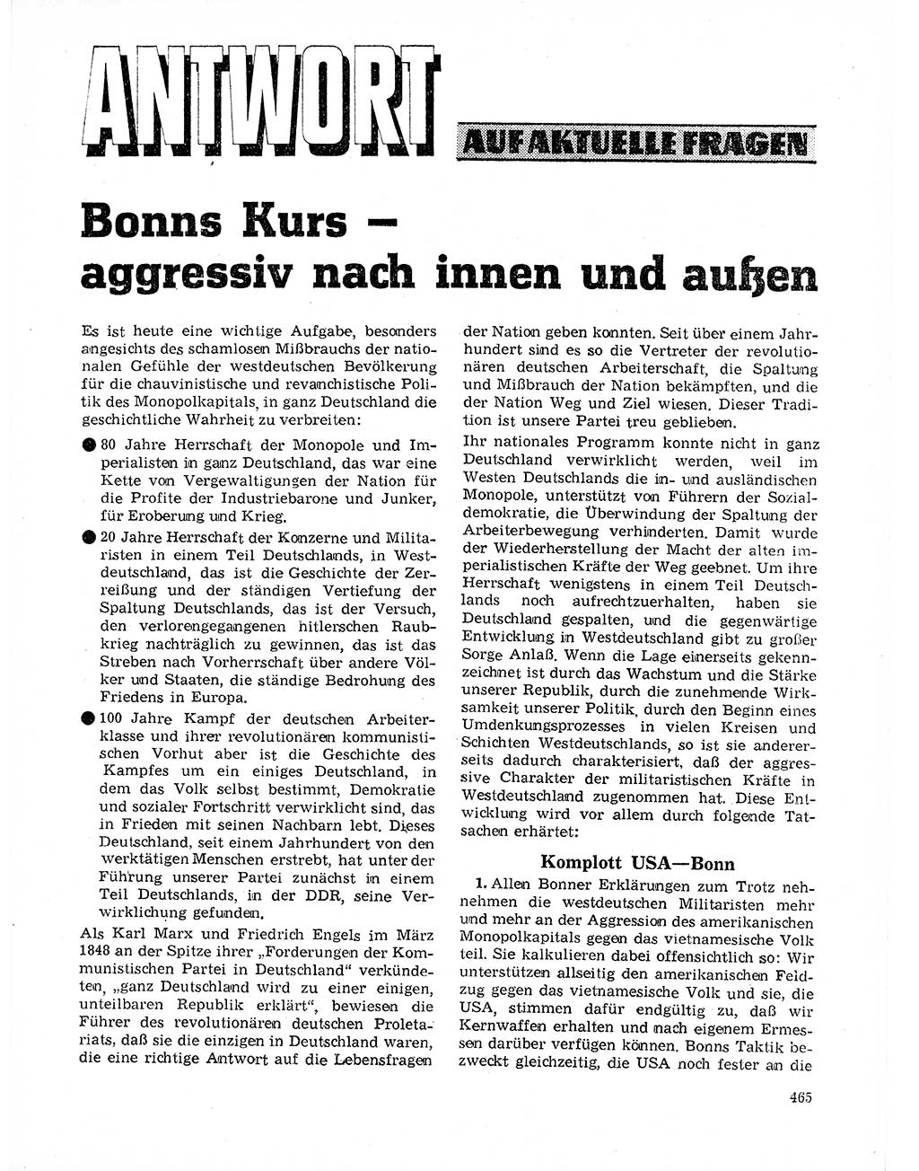 Neuer Weg (NW), Organ des Zentralkomitees (ZK) der SED (Sozialistische Einheitspartei Deutschlands) für Fragen des Parteilebens, 21. Jahrgang [Deutsche Demokratische Republik (DDR)] 1966, Seite 465 (NW ZK SED DDR 1966, S. 465)