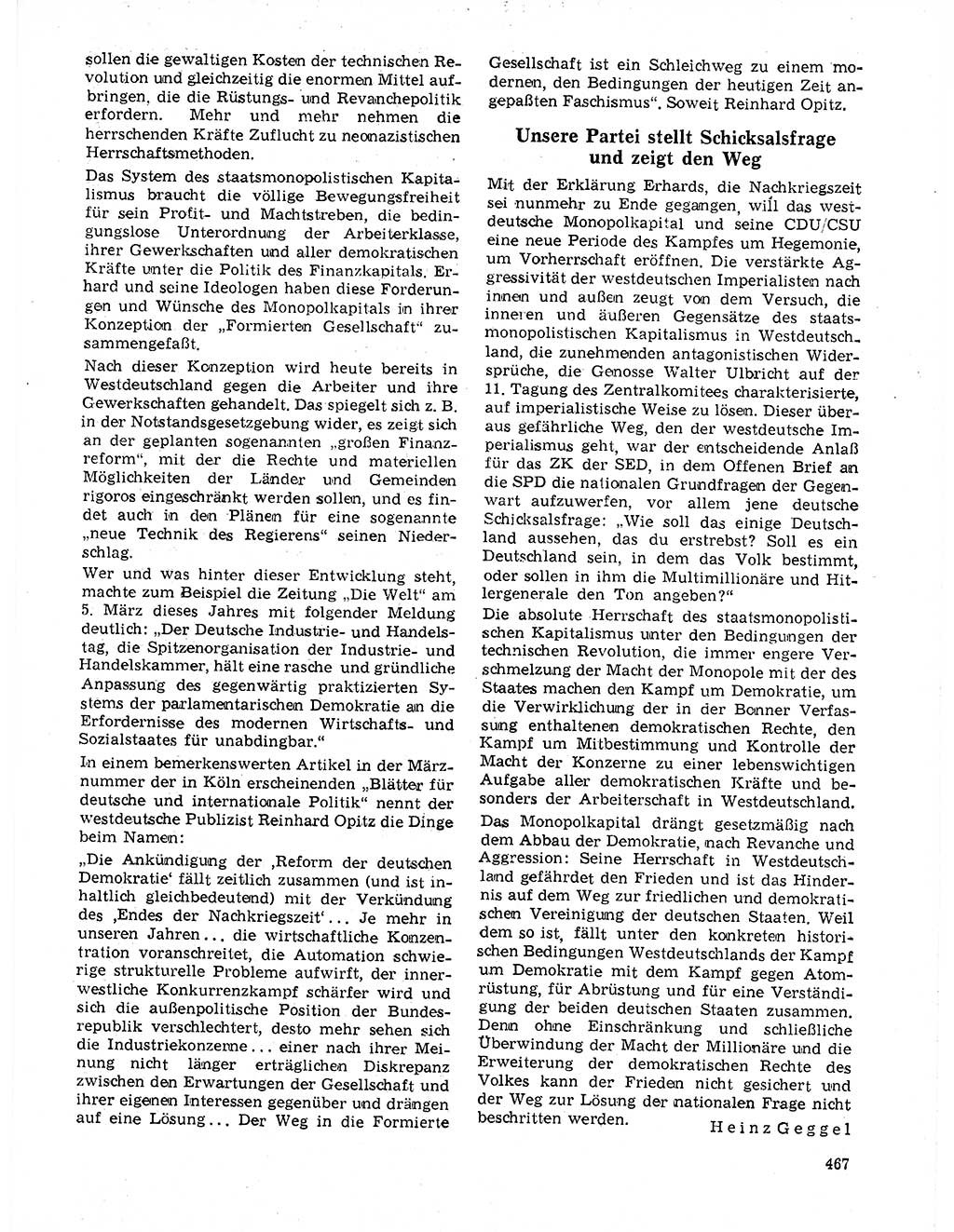 Neuer Weg (NW), Organ des Zentralkomitees (ZK) der SED (Sozialistische Einheitspartei Deutschlands) für Fragen des Parteilebens, 21. Jahrgang [Deutsche Demokratische Republik (DDR)] 1966, Seite 467 (NW ZK SED DDR 1966, S. 467)