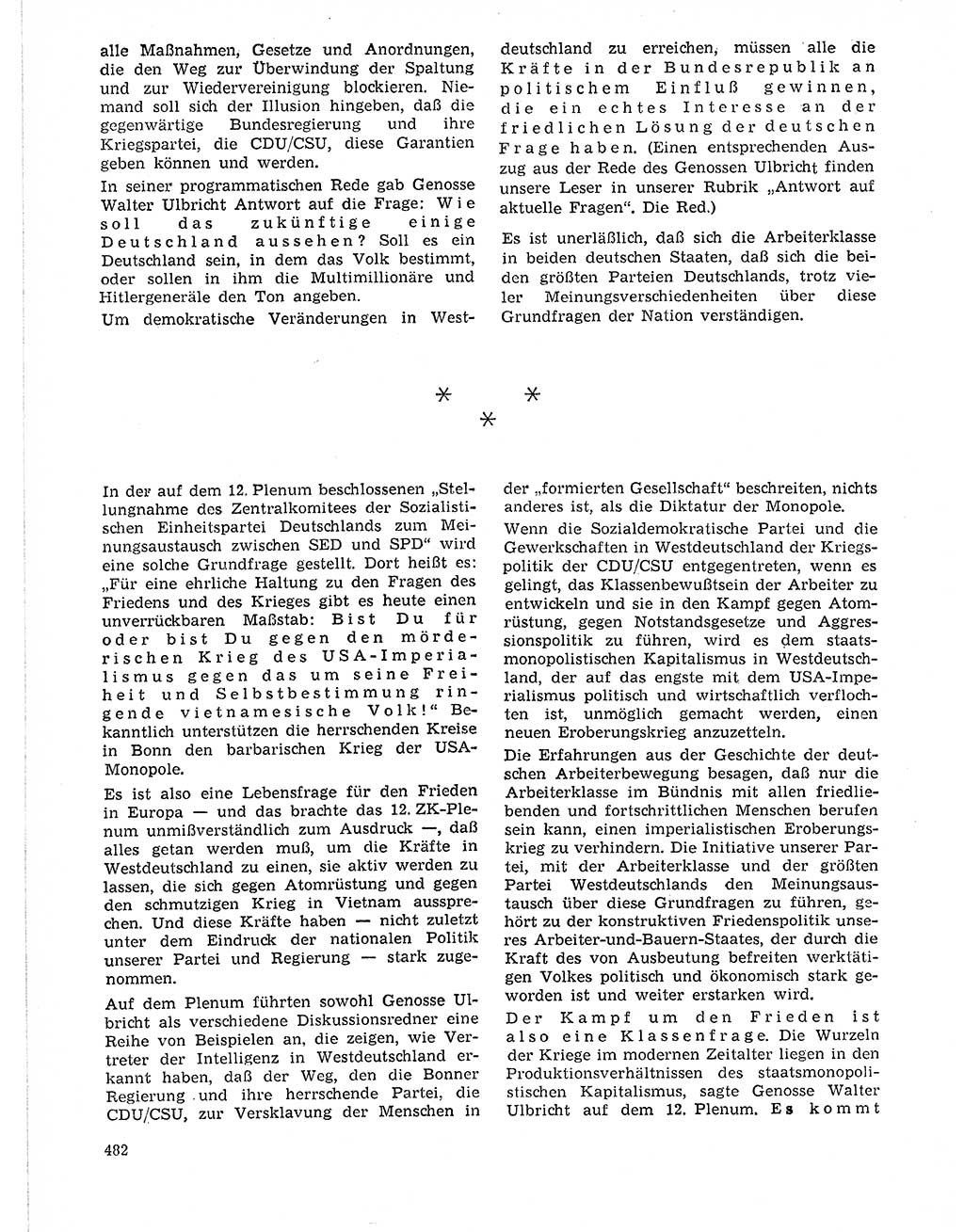 Neuer Weg (NW), Organ des Zentralkomitees (ZK) der SED (Sozialistische Einheitspartei Deutschlands) für Fragen des Parteilebens, 21. Jahrgang [Deutsche Demokratische Republik (DDR)] 1966, Seite 482 (NW ZK SED DDR 1966, S. 482)