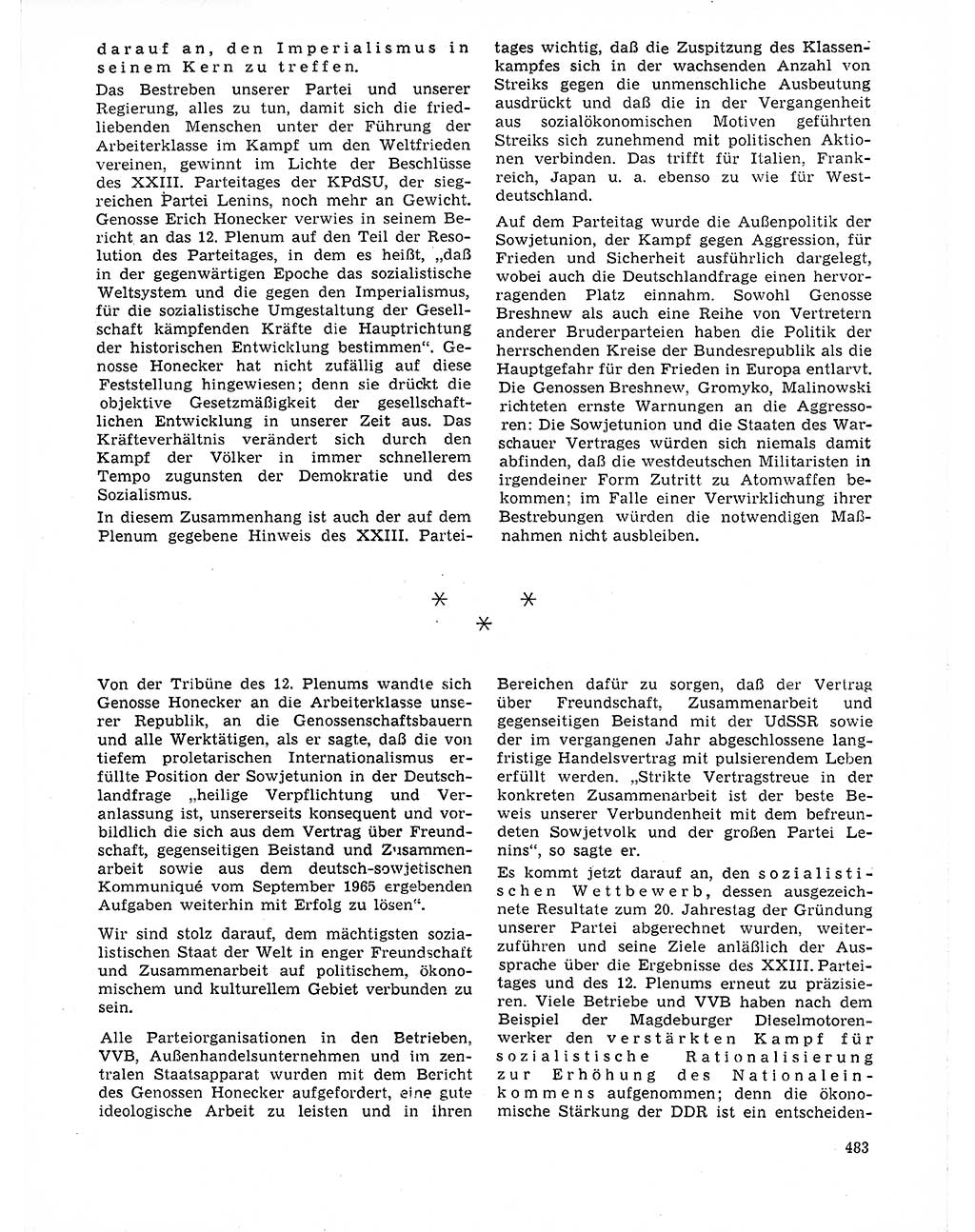 Neuer Weg (NW), Organ des Zentralkomitees (ZK) der SED (Sozialistische Einheitspartei Deutschlands) für Fragen des Parteilebens, 21. Jahrgang [Deutsche Demokratische Republik (DDR)] 1966, Seite 483 (NW ZK SED DDR 1966, S. 483)