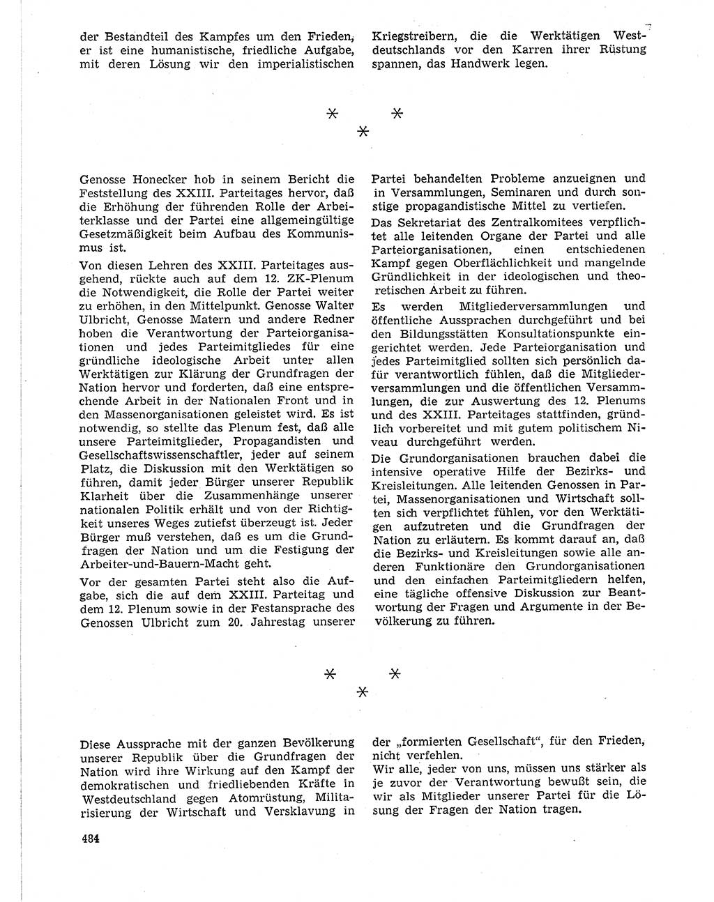 Neuer Weg (NW), Organ des Zentralkomitees (ZK) der SED (Sozialistische Einheitspartei Deutschlands) für Fragen des Parteilebens, 21. Jahrgang [Deutsche Demokratische Republik (DDR)] 1966, Seite 484 (NW ZK SED DDR 1966, S. 484)