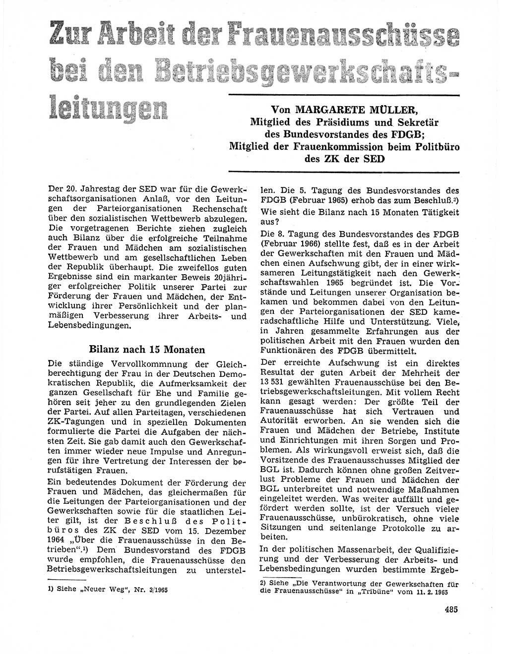 Neuer Weg (NW), Organ des Zentralkomitees (ZK) der SED (Sozialistische Einheitspartei Deutschlands) für Fragen des Parteilebens, 21. Jahrgang [Deutsche Demokratische Republik (DDR)] 1966, Seite 485 (NW ZK SED DDR 1966, S. 485)