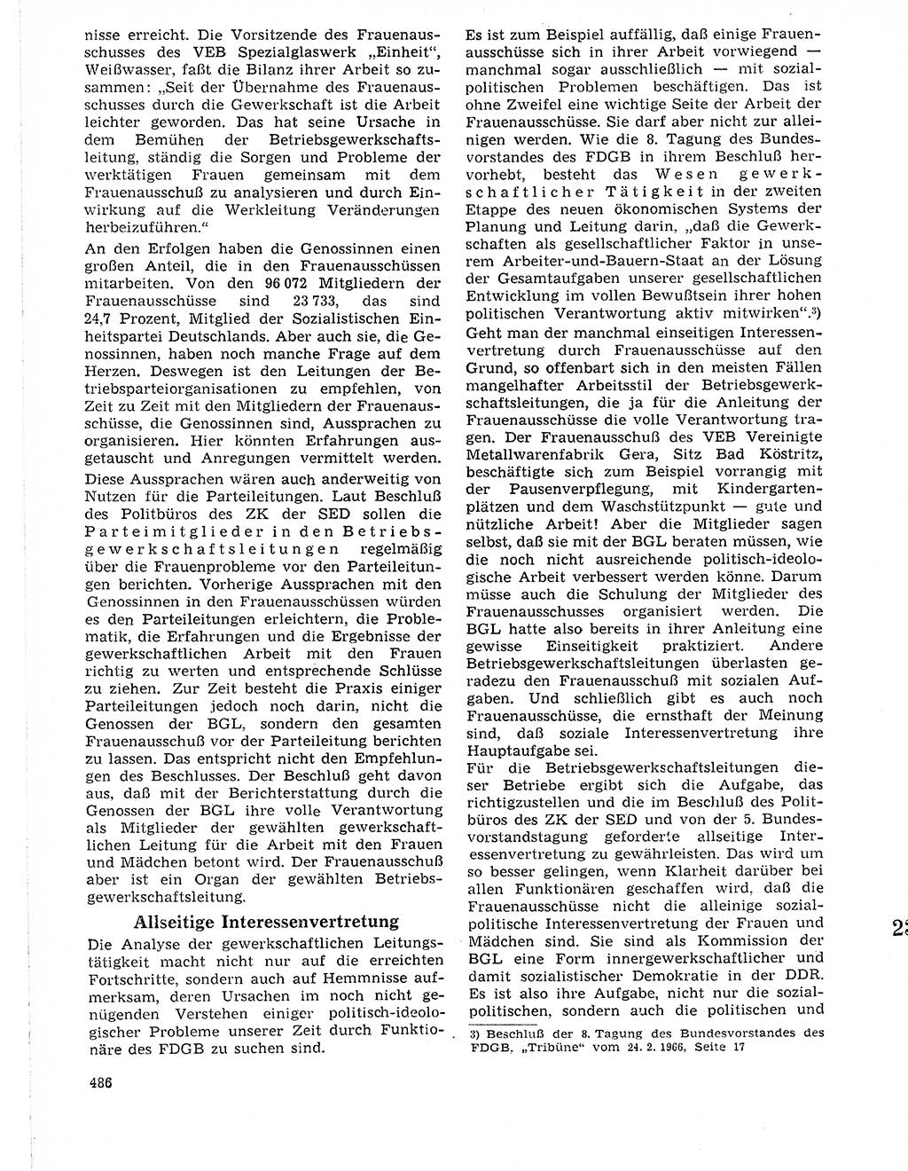 Neuer Weg (NW), Organ des Zentralkomitees (ZK) der SED (Sozialistische Einheitspartei Deutschlands) für Fragen des Parteilebens, 21. Jahrgang [Deutsche Demokratische Republik (DDR)] 1966, Seite 486 (NW ZK SED DDR 1966, S. 486)