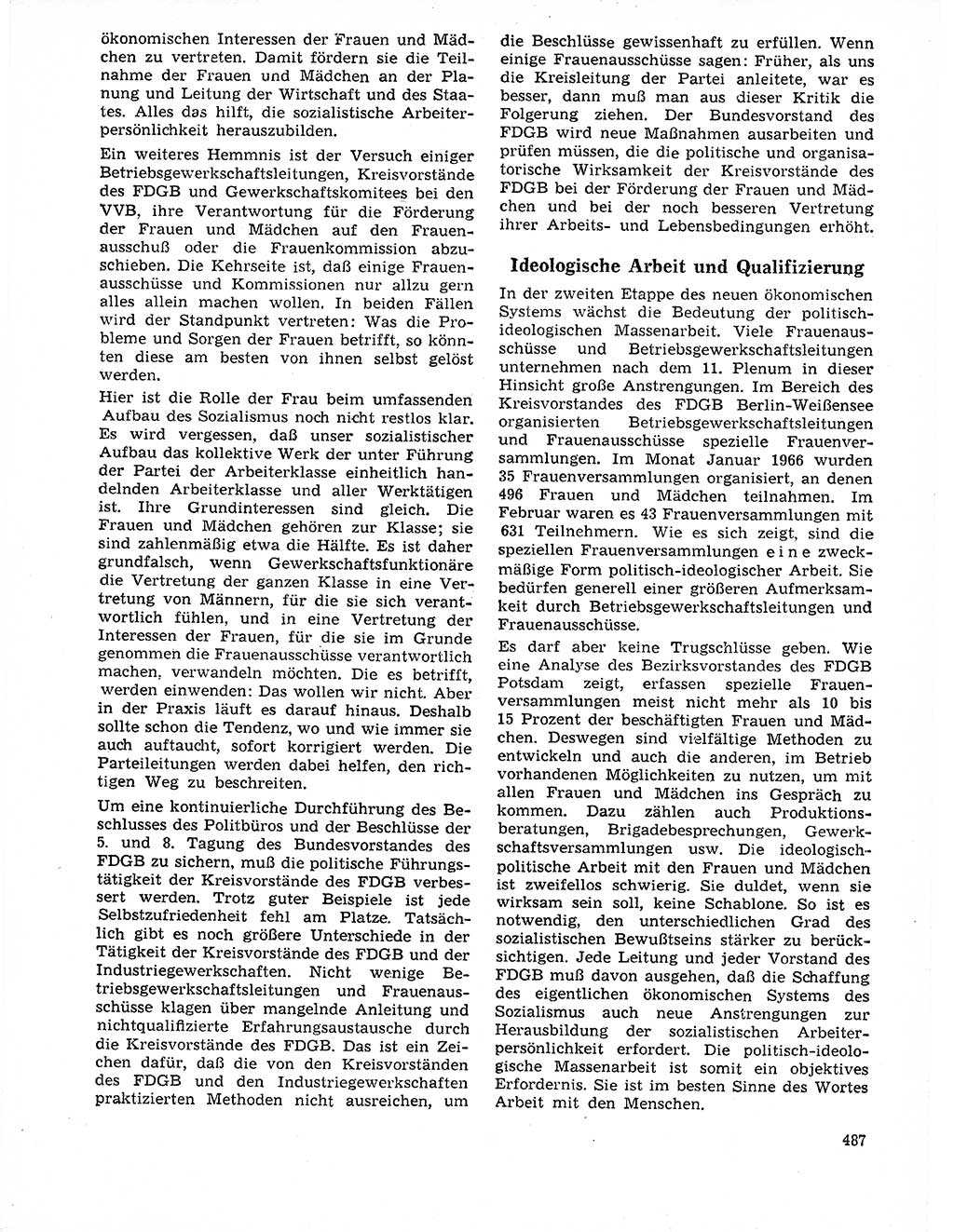 Neuer Weg (NW), Organ des Zentralkomitees (ZK) der SED (Sozialistische Einheitspartei Deutschlands) für Fragen des Parteilebens, 21. Jahrgang [Deutsche Demokratische Republik (DDR)] 1966, Seite 487 (NW ZK SED DDR 1966, S. 487)