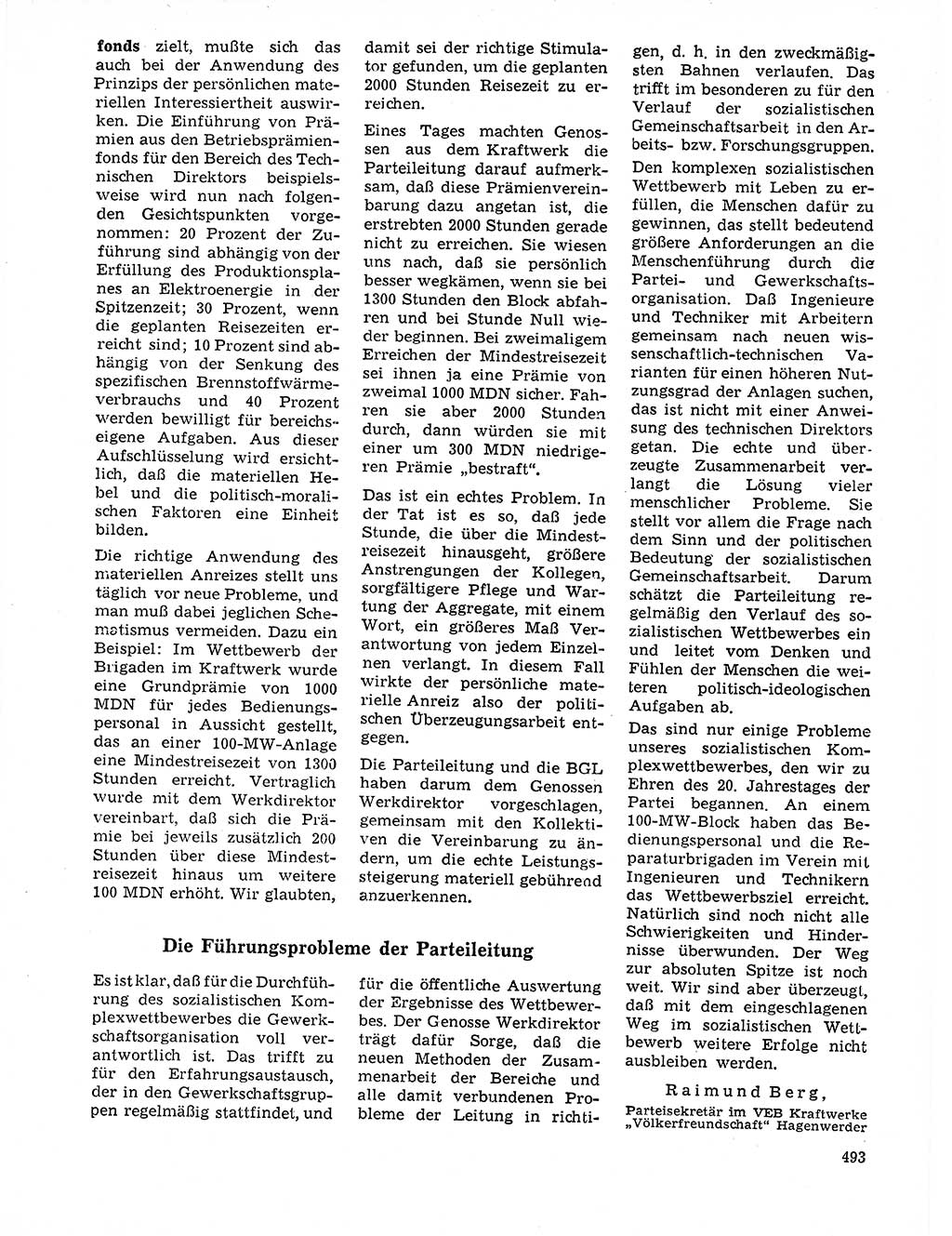 Neuer Weg (NW), Organ des Zentralkomitees (ZK) der SED (Sozialistische Einheitspartei Deutschlands) für Fragen des Parteilebens, 21. Jahrgang [Deutsche Demokratische Republik (DDR)] 1966, Seite 493 (NW ZK SED DDR 1966, S. 493)