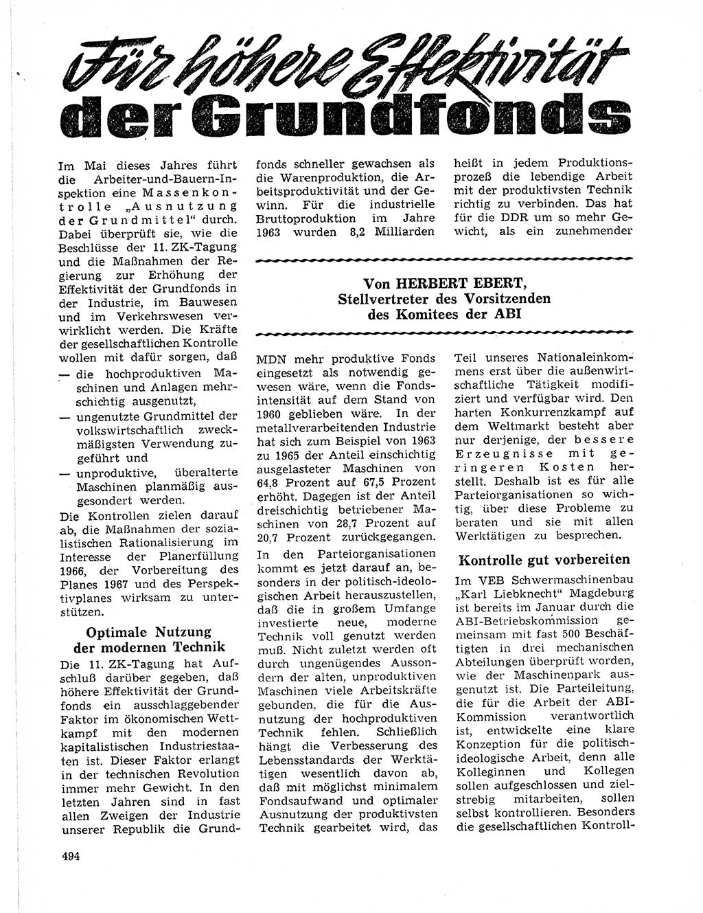 Neuer Weg (NW), Organ des Zentralkomitees (ZK) der SED (Sozialistische Einheitspartei Deutschlands) für Fragen des Parteilebens, 21. Jahrgang [Deutsche Demokratische Republik (DDR)] 1966, Seite 494 (NW ZK SED DDR 1966, S. 494)