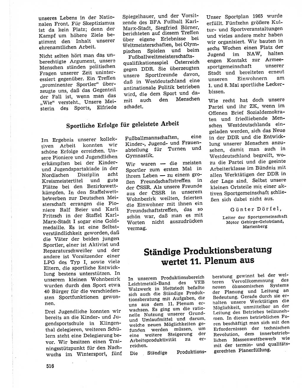 Neuer Weg (NW), Organ des Zentralkomitees (ZK) der SED (Sozialistische Einheitspartei Deutschlands) für Fragen des Parteilebens, 21. Jahrgang [Deutsche Demokratische Republik (DDR)] 1966, Seite 516 (NW ZK SED DDR 1966, S. 516)